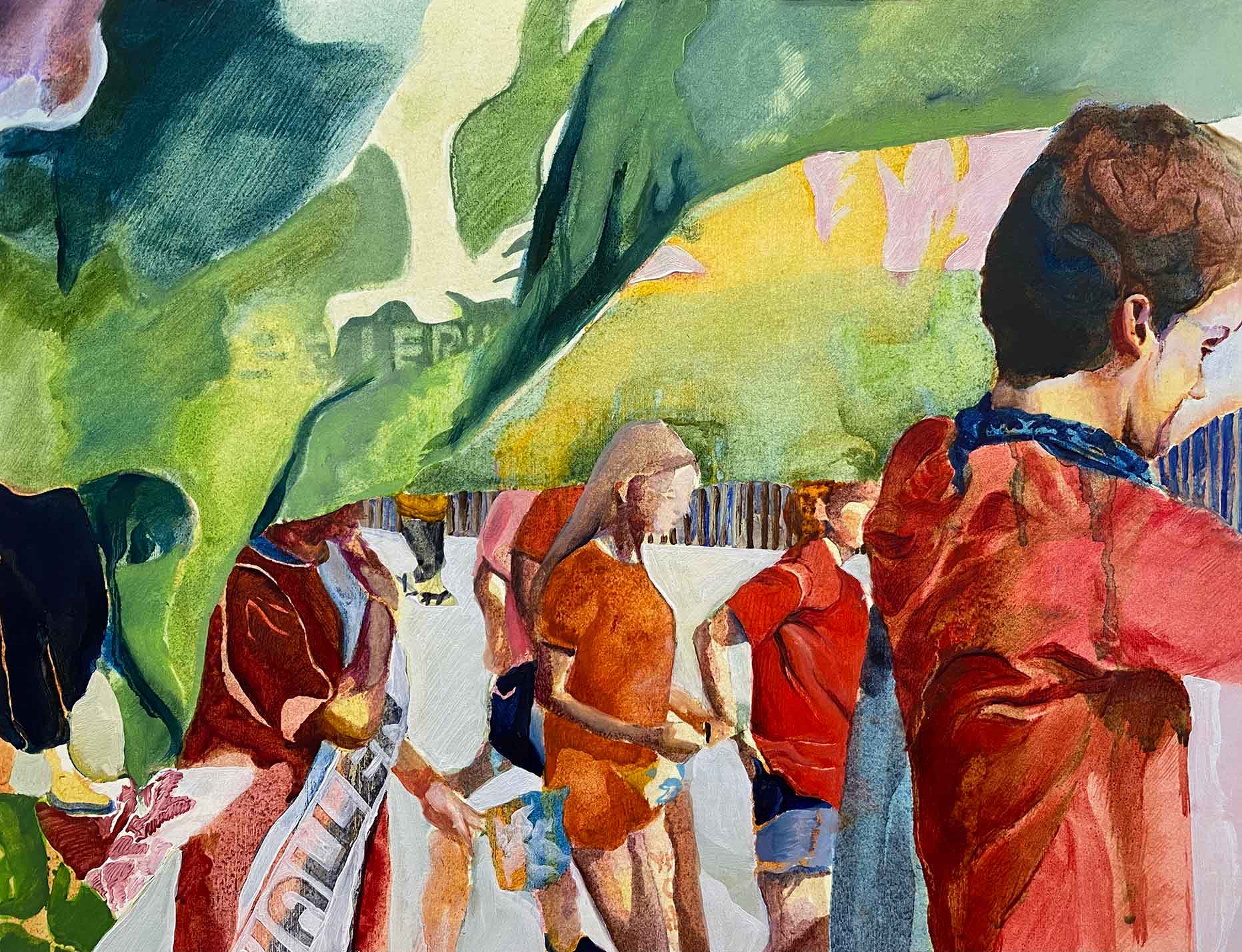 Oil painting of a parade. 