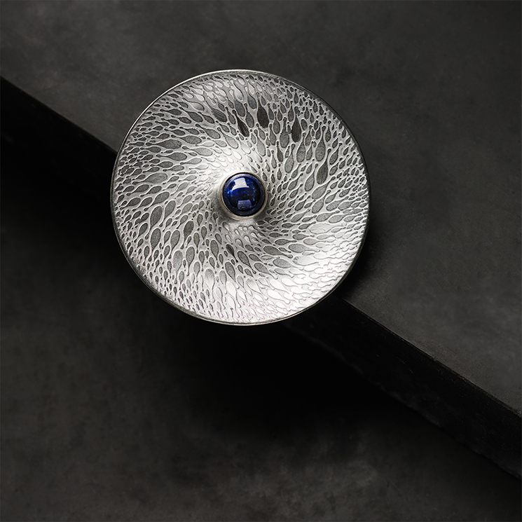 Spiral Silver Brooch with Lapiz Lazuli in the center, Jiahui Huang