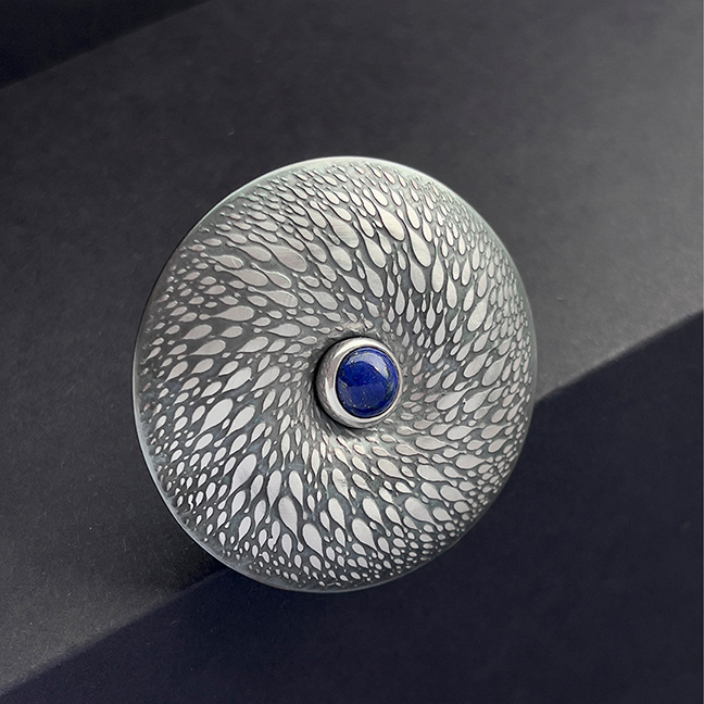 Spiral Silver Brooch with Lapiz Lazuli in the center, Jiahui Huang
