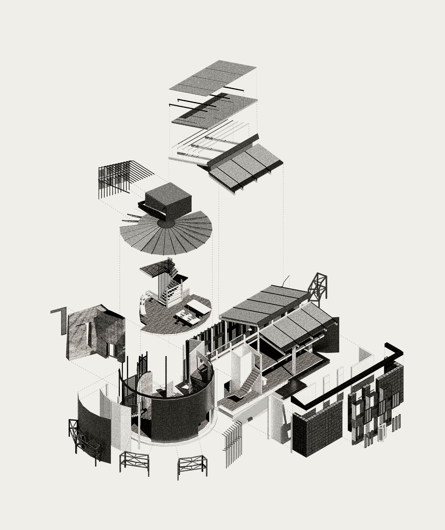 Exploded Axo of the Community Consultation Centre