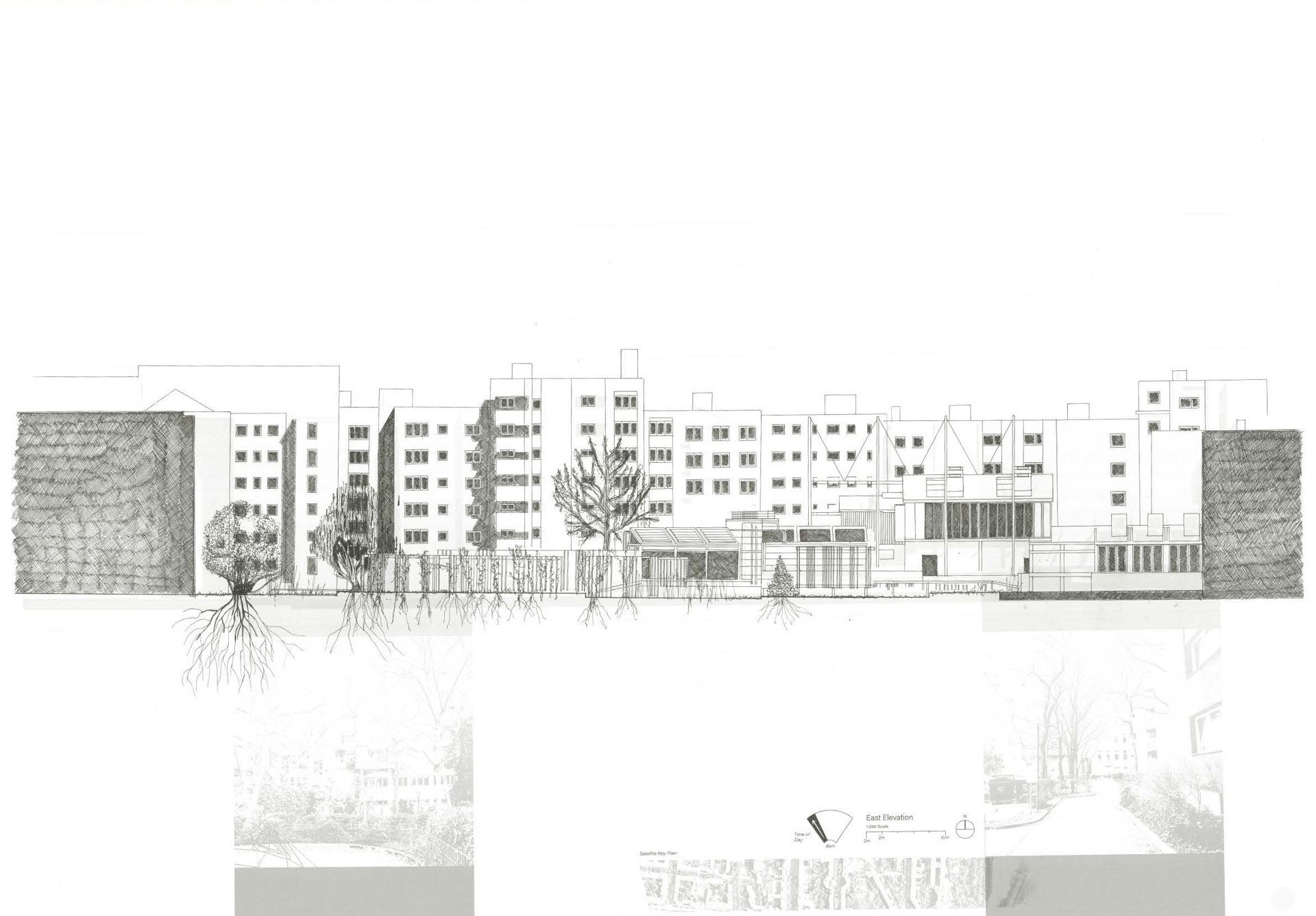 Components of the craft: east elevation. Rotring ink on cartridge.