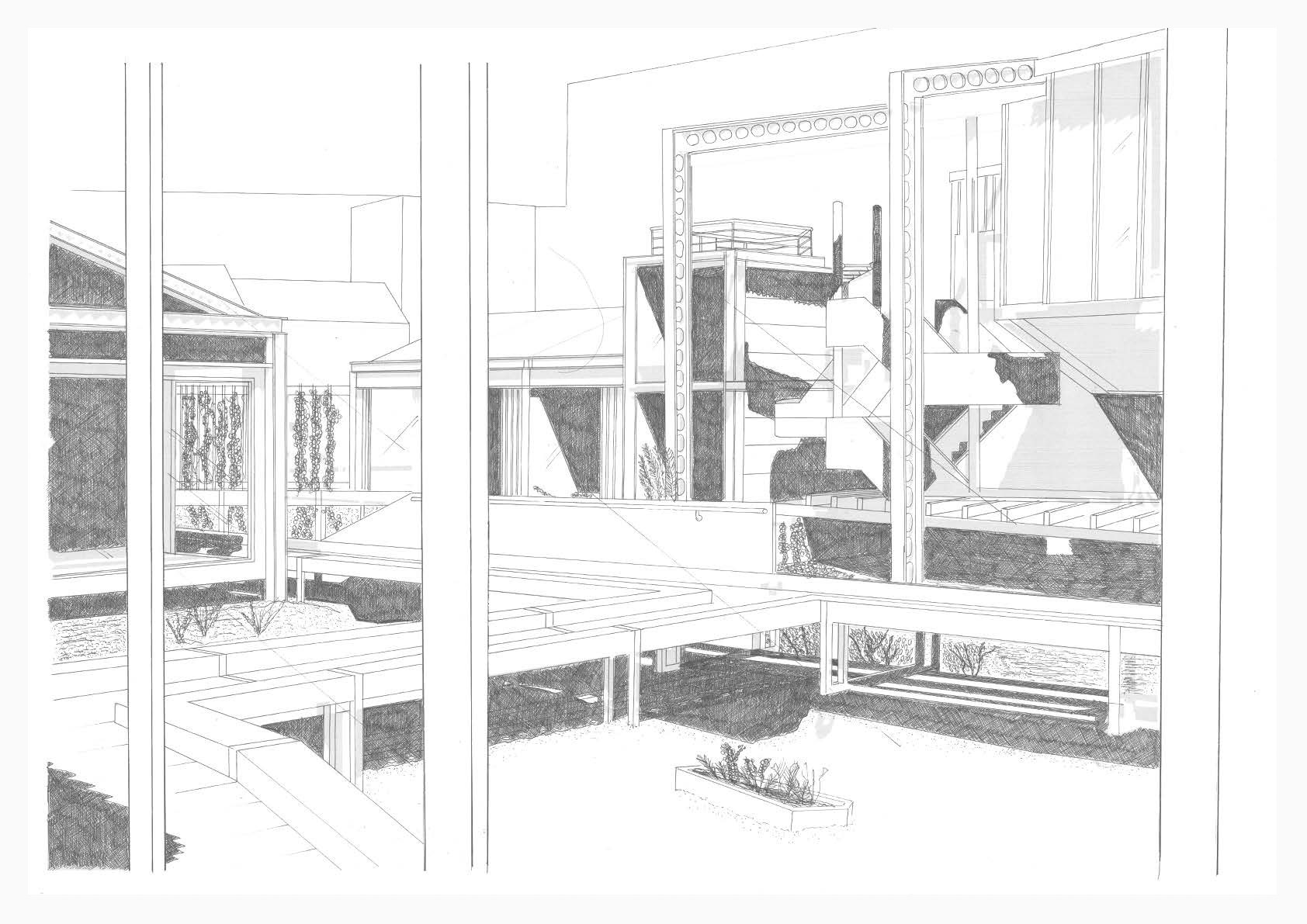 Components of the Craft: perspective view. Rotring ink on cartridge.