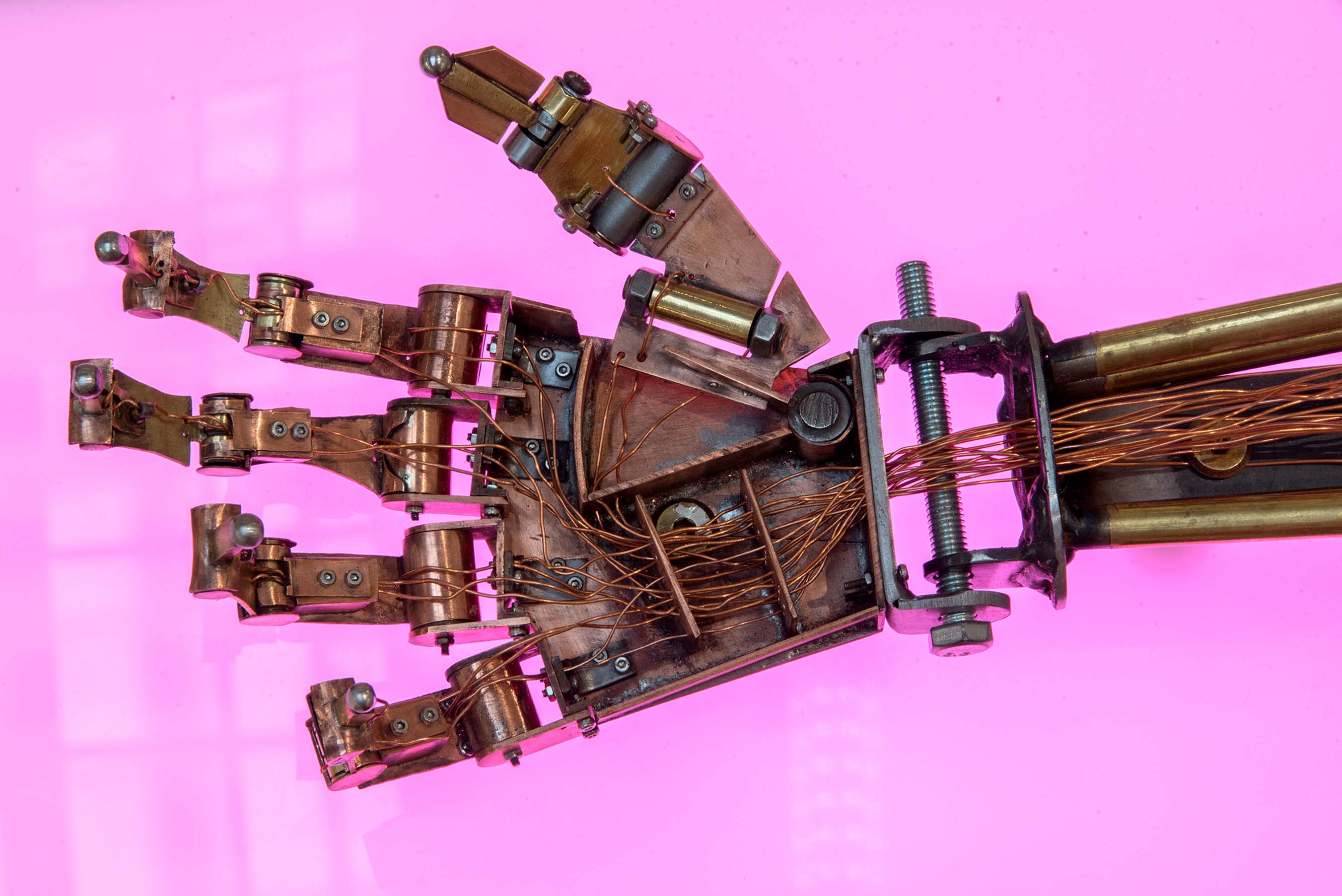close up of copper mechanical hand