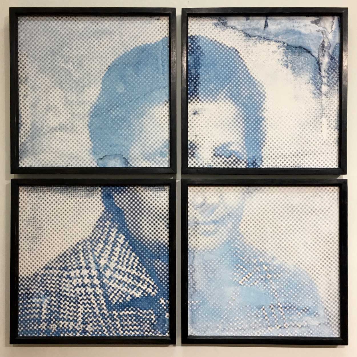 Image of ink on plaster portrait, titled Memory In Unfading, 130 x 130cm