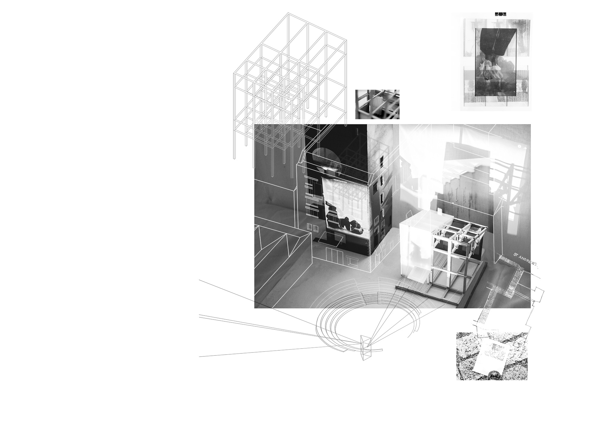 collage of project, essence drawing