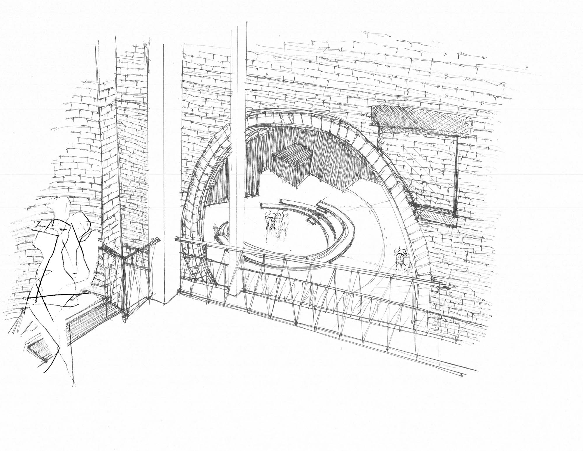 perspective sketch looking through circular window