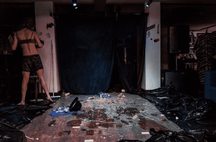 a tarp with lots of mess on it