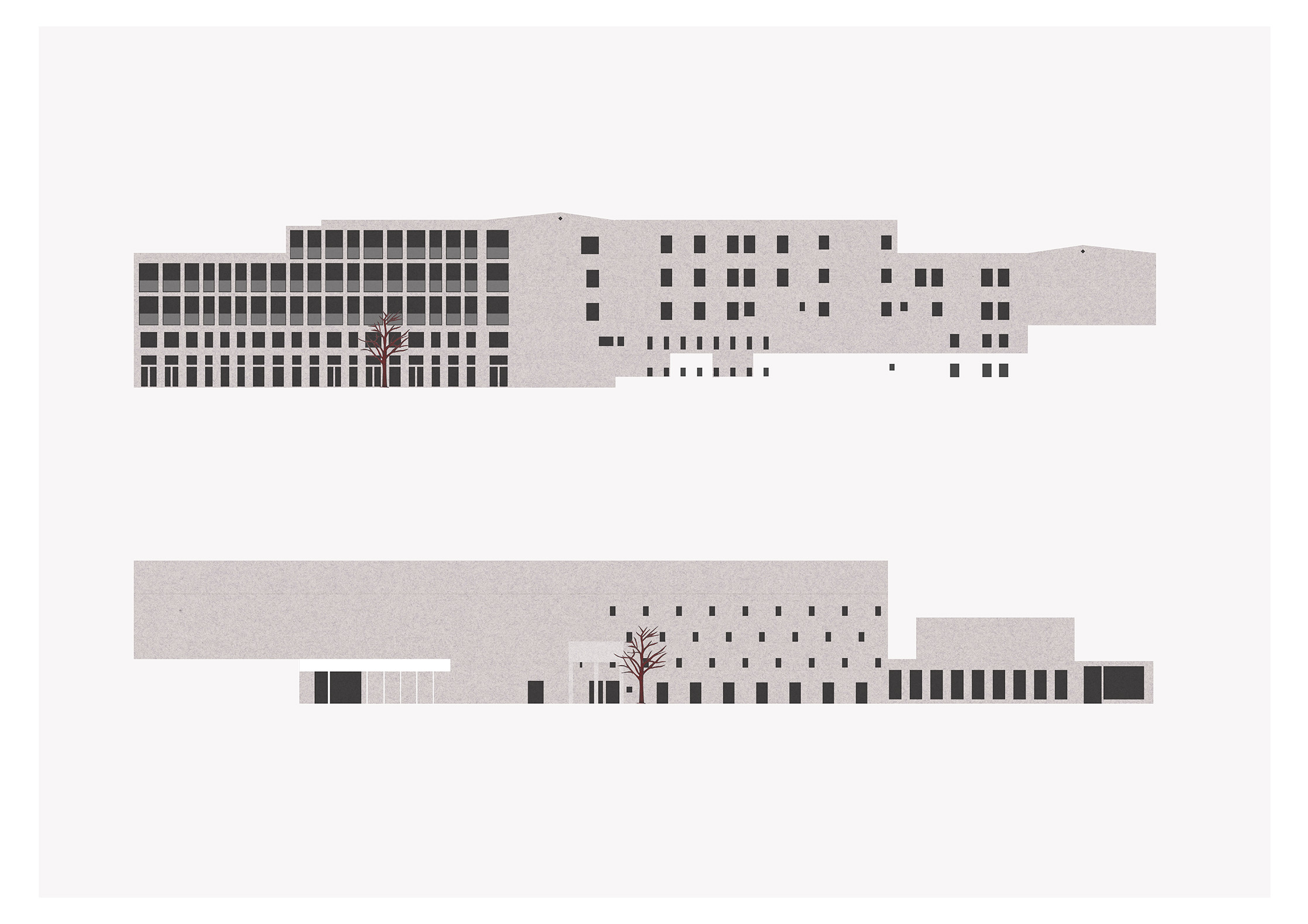 Unfolded Elevations of the theatre and mixed-use building