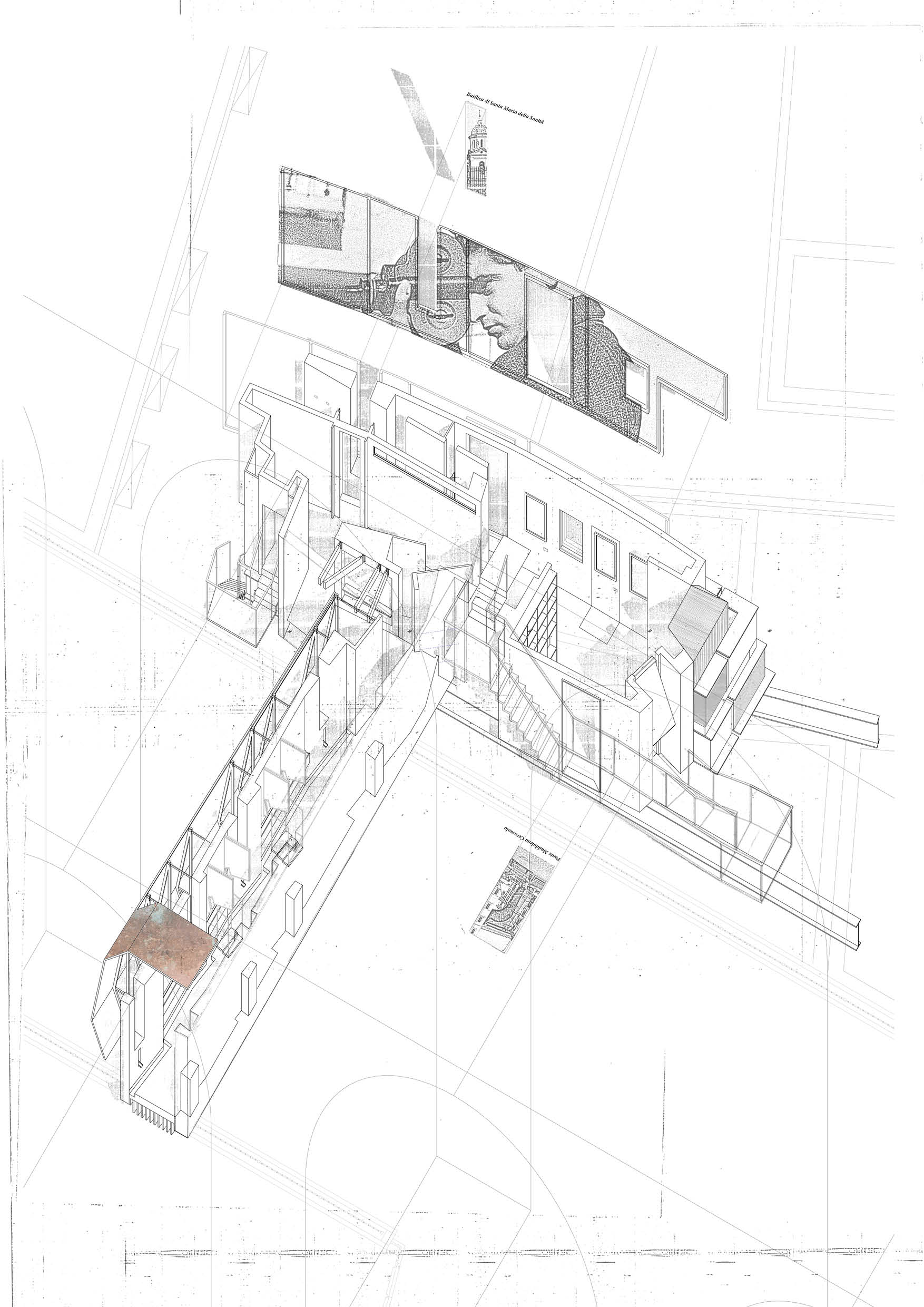 Long Gallery and Mark Manders Exhibition - Military Axonometric [1:50]