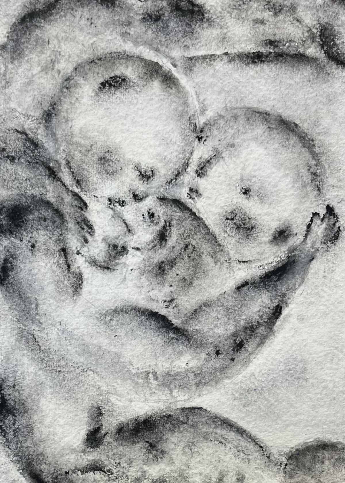 drawing on handmade paper