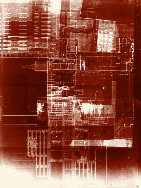 cyanotype print of the overlayed veil elements onto the carpet