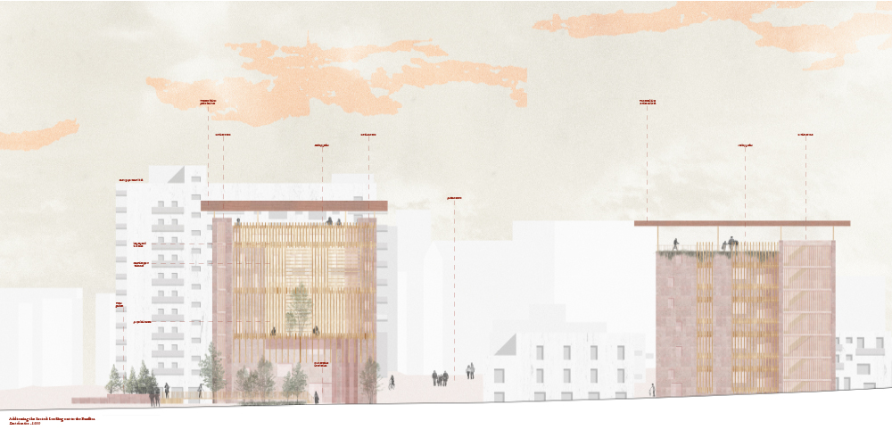 east elevation of the shelters productivity and residential blocks