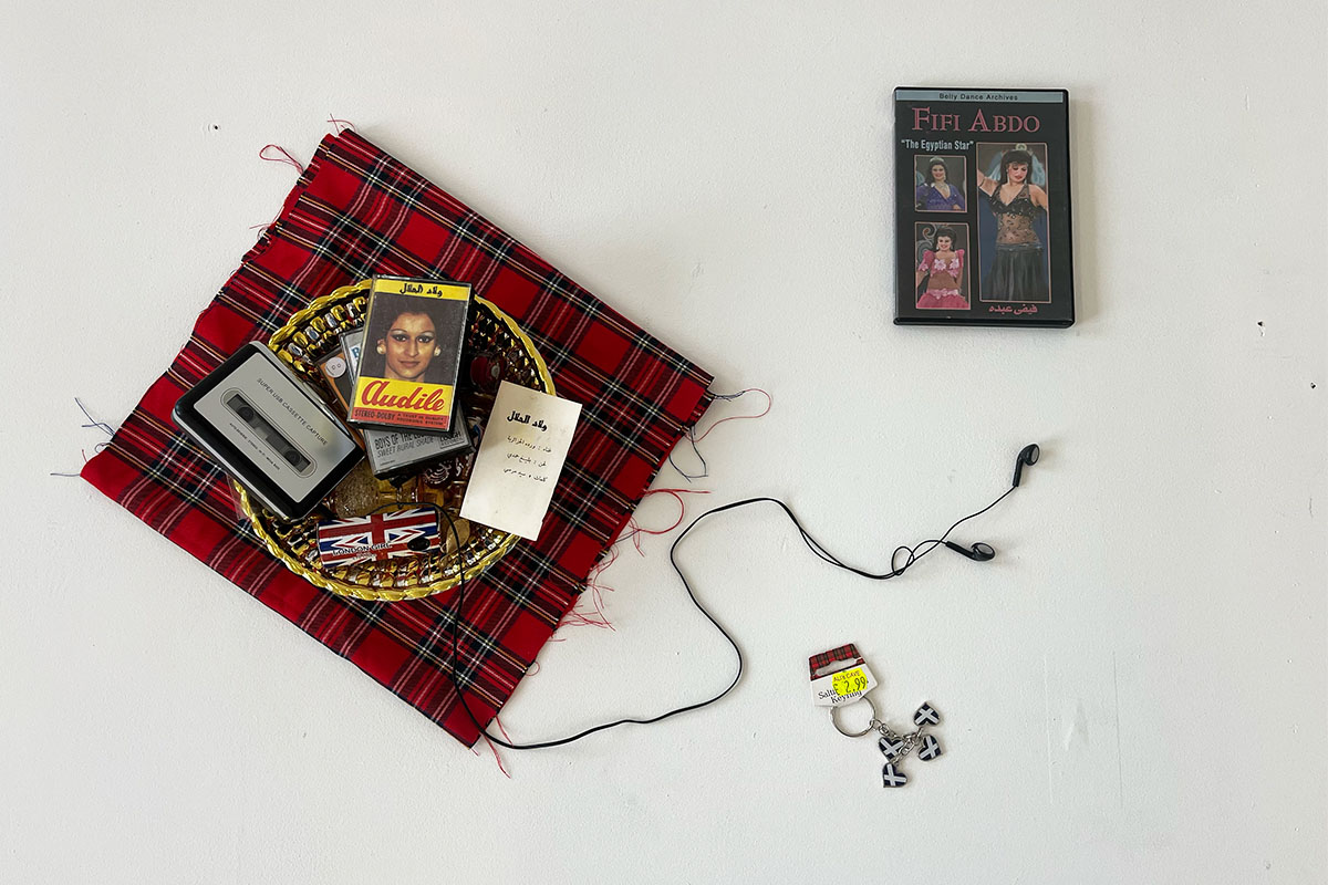 found objects against white background