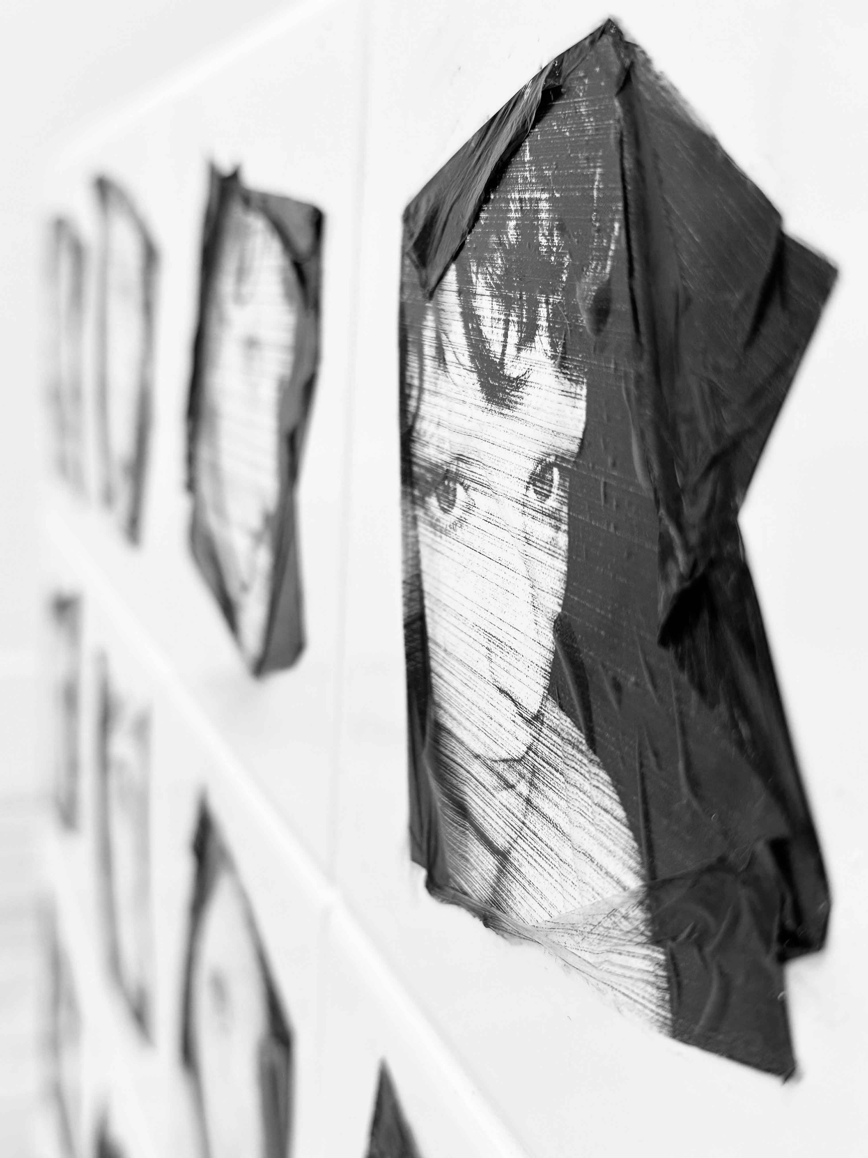 Molly Mavor, DETRITUS #7, 62 x 62cm x 62cm, ceramic tiles, acetate transfer, ink, grout, adhesive, plywood, 2024.