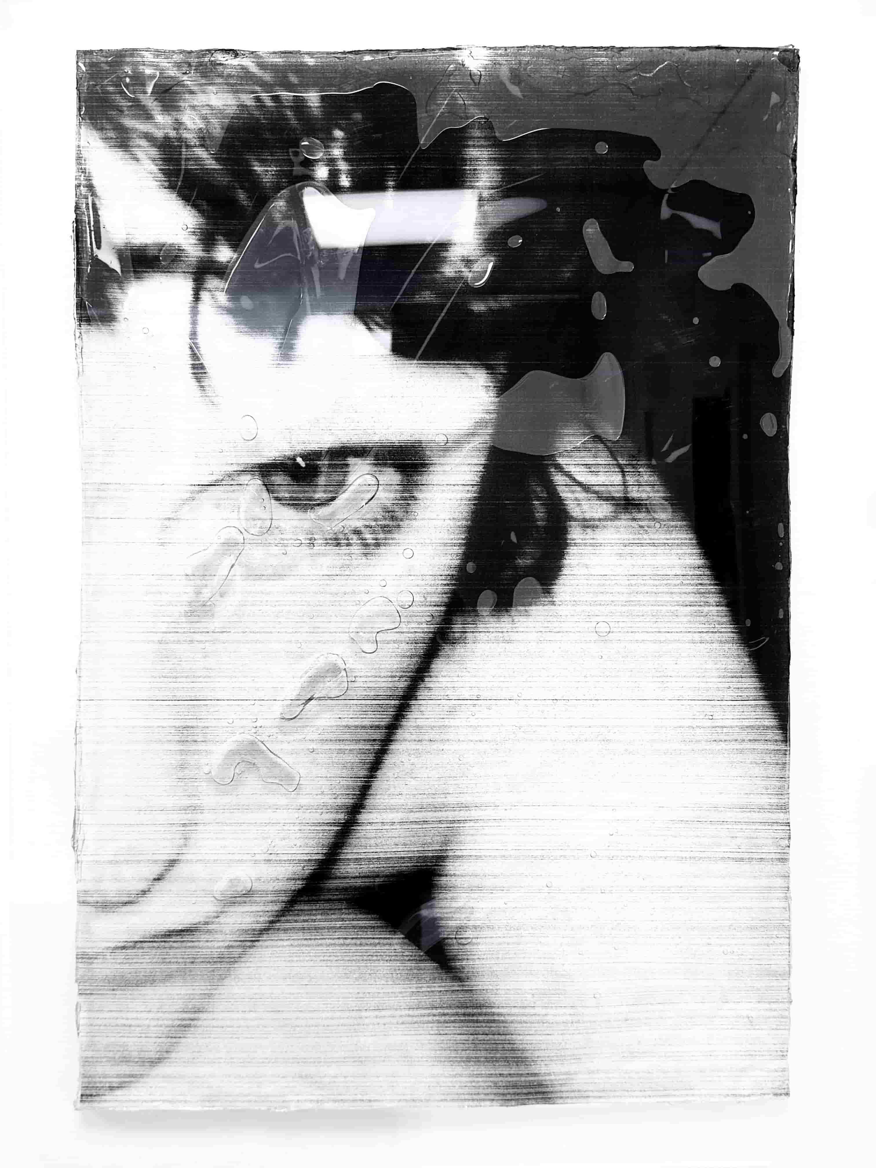 Molly Mavor, DETRITUS #16, 50cm x 70cm x 3cm, acrylic, gel wax, acetate, ink, 2024.