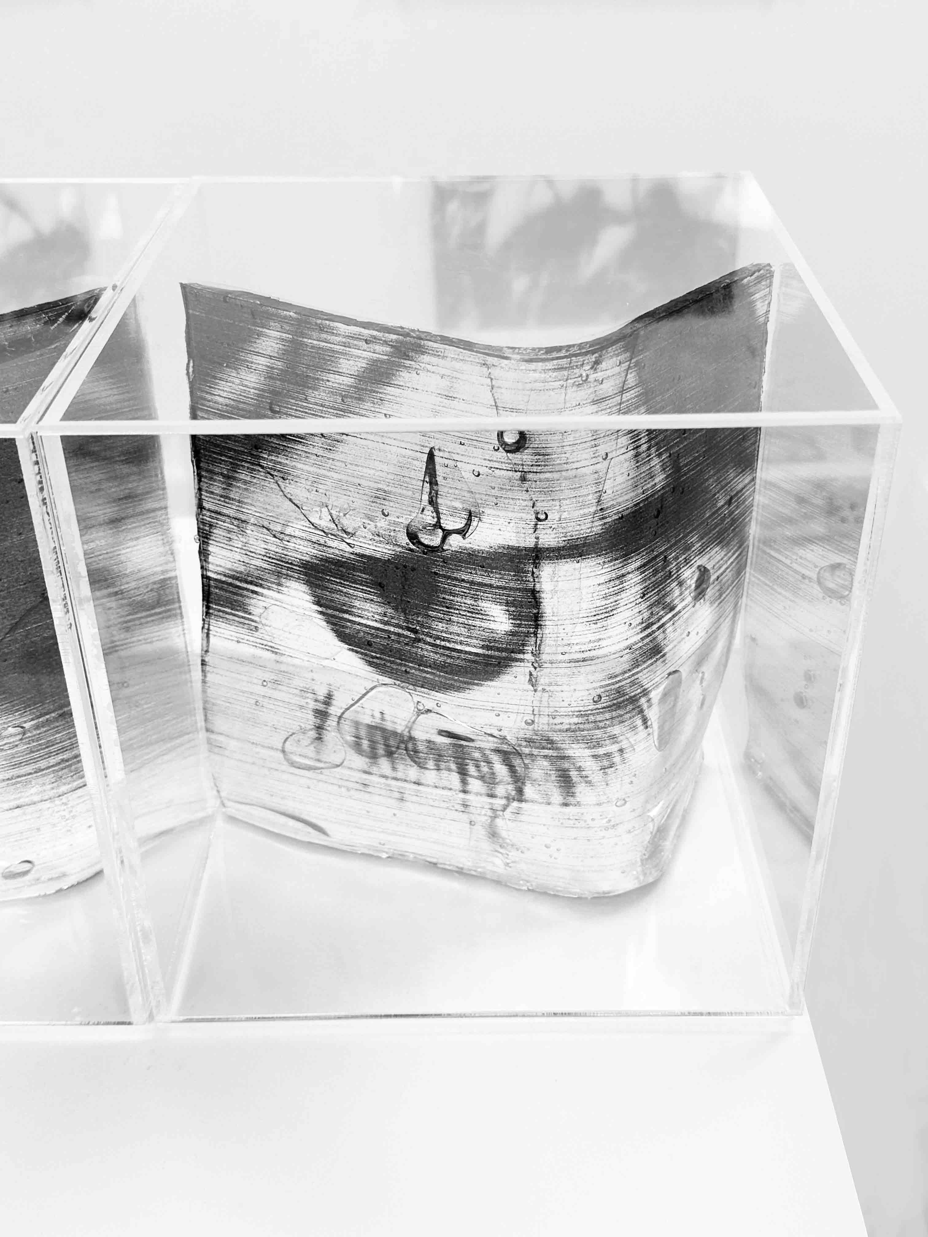 Molly Mavor, DETRITUS #12, 23cm x 24cm x 24cm, acrylic, gel wax, acetate, ink, 2024.