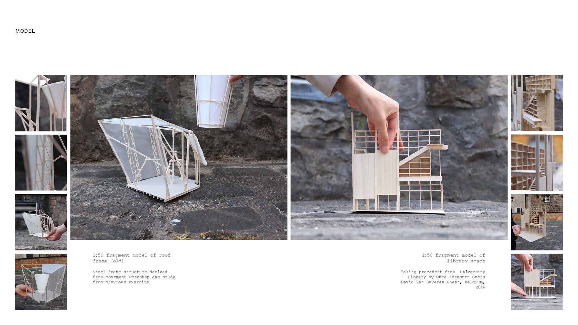 1:50 Model fragments, Library Shelfs and Roof Structure