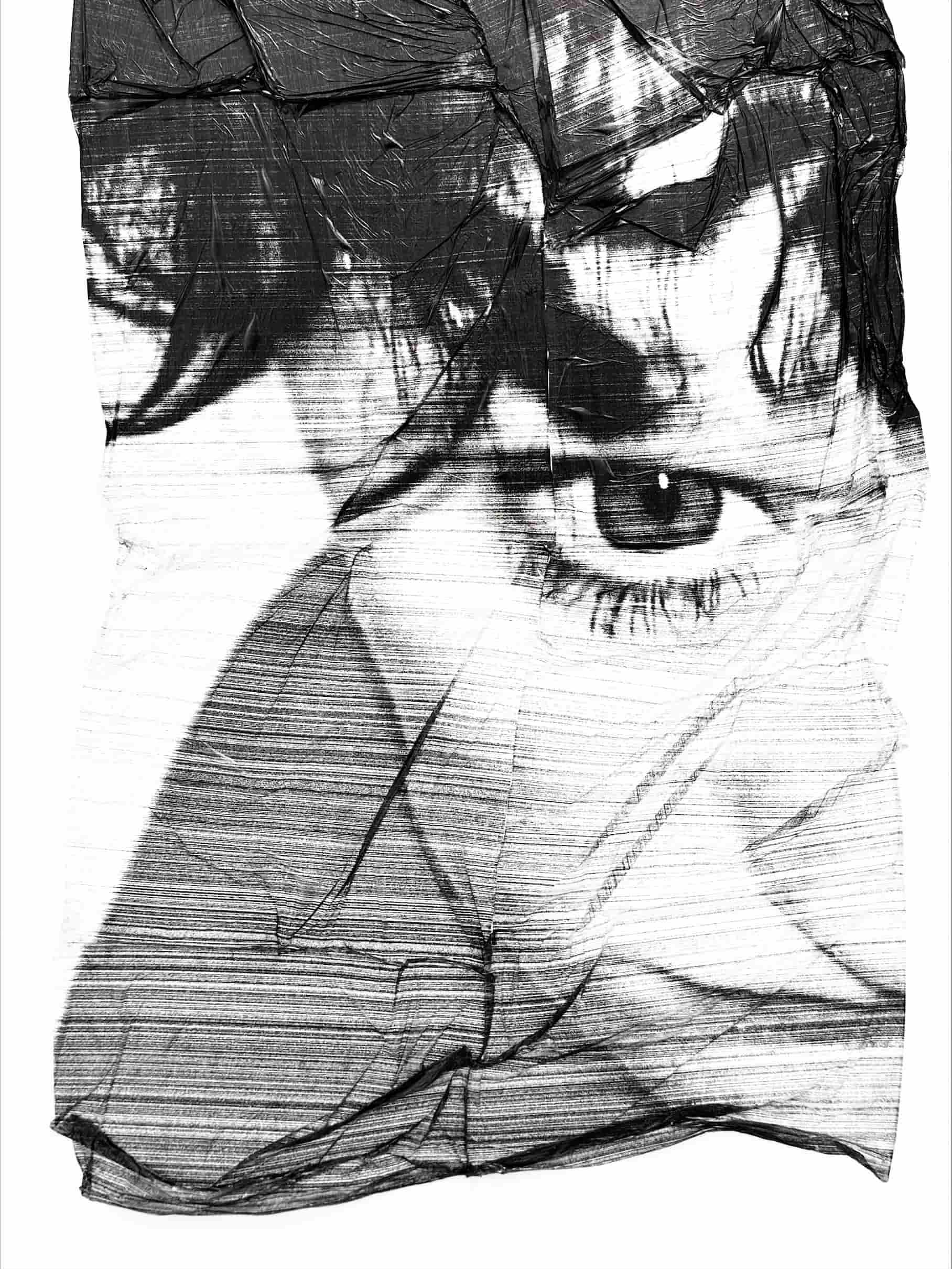 Molly Mavor, DETRITUS #4, 50cm x 100cm x 2cm, plywood, spray paint, acetate transfer, ink, 2024.