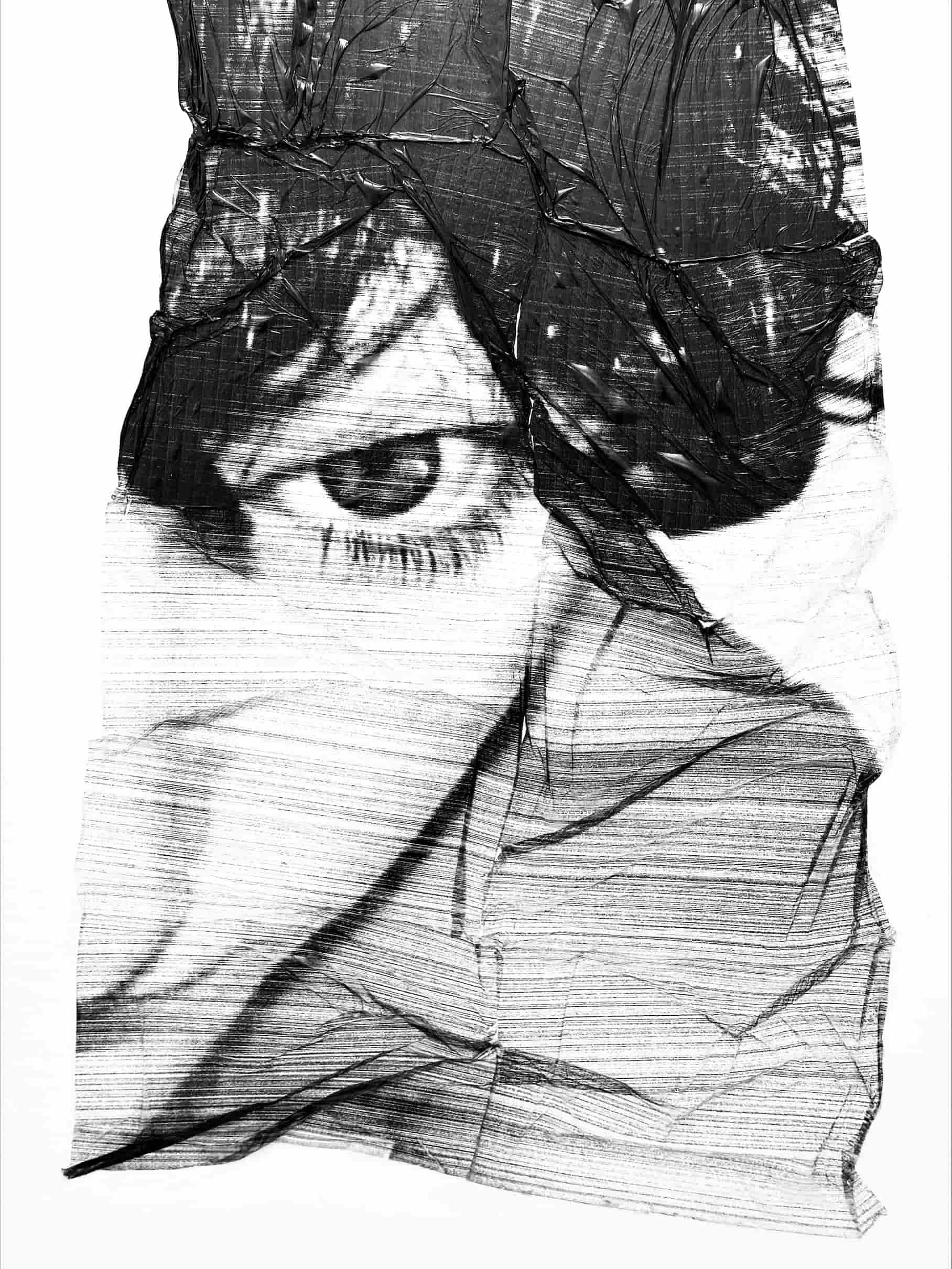 Molly Mavor, DETRITUS #4, 50cm x 100cm x 2cm, plywood, spray paint, acetate transfer, ink, 2024.