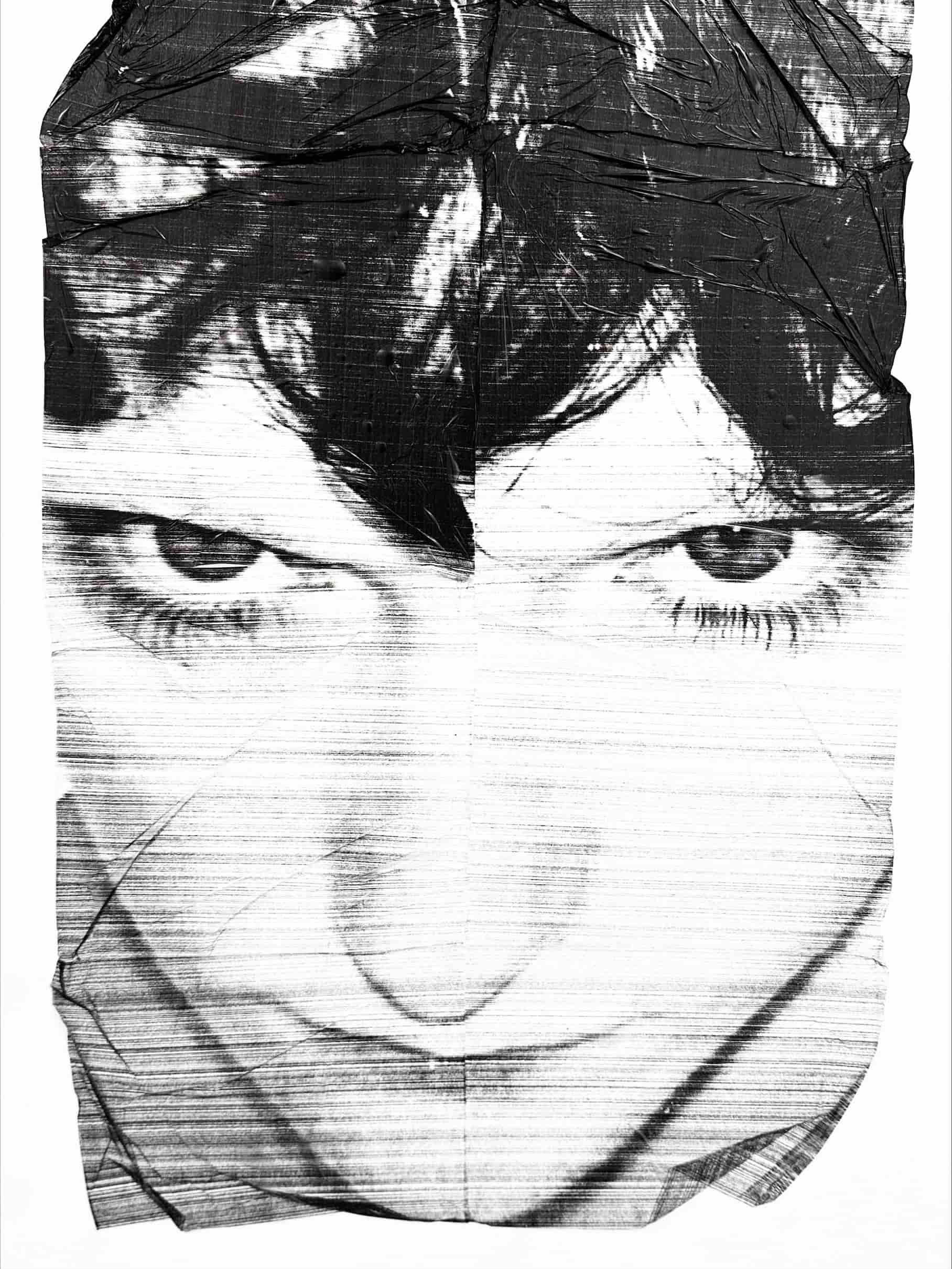 Molly Mavor, DETRITUS #4, 50cm x 100cm x 2cm, plywood, spray paint, acetate transfer, ink, 2024.