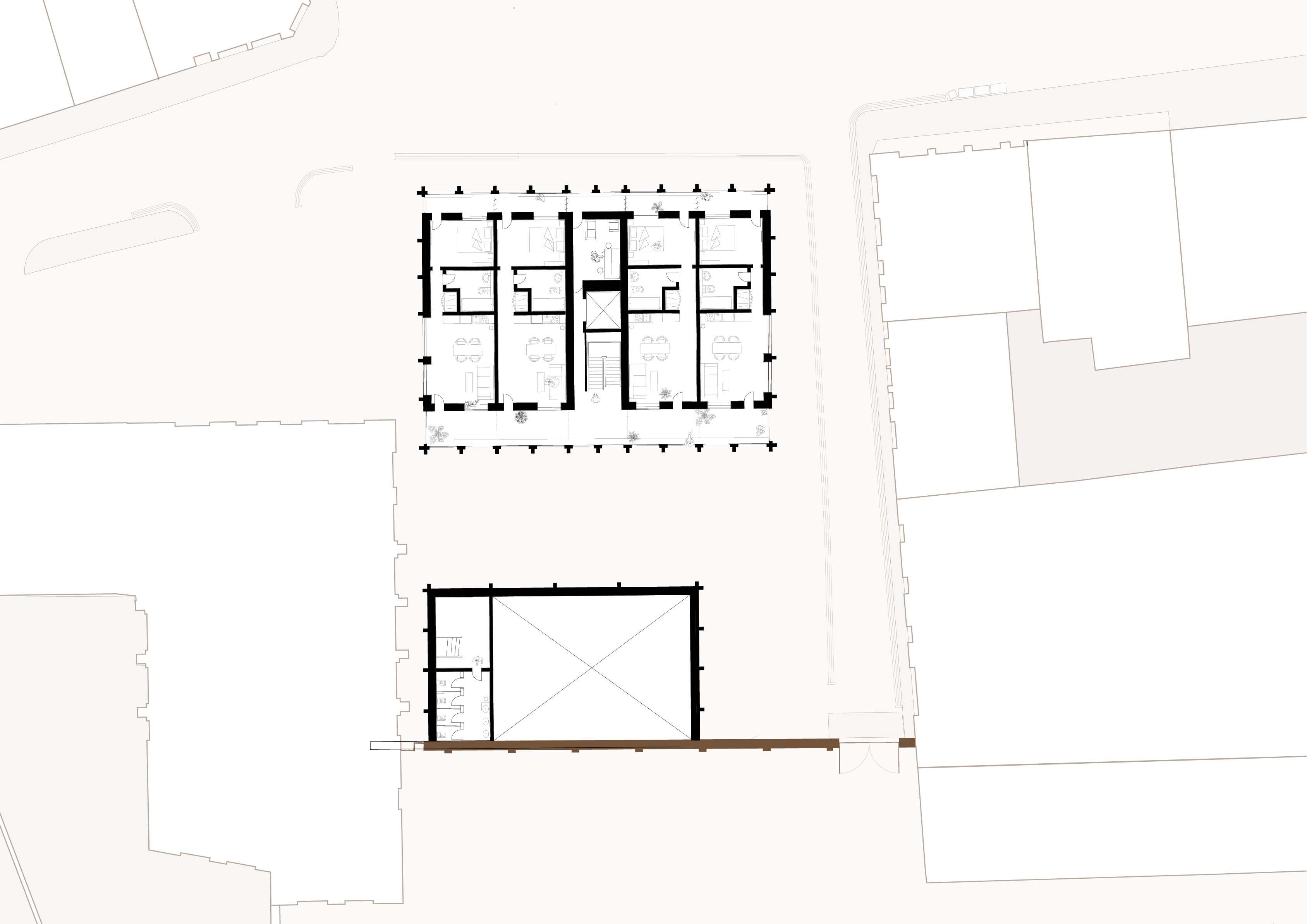 Plan of Social Housing Flats F1,F2,F3 and First Floor of Art Venue