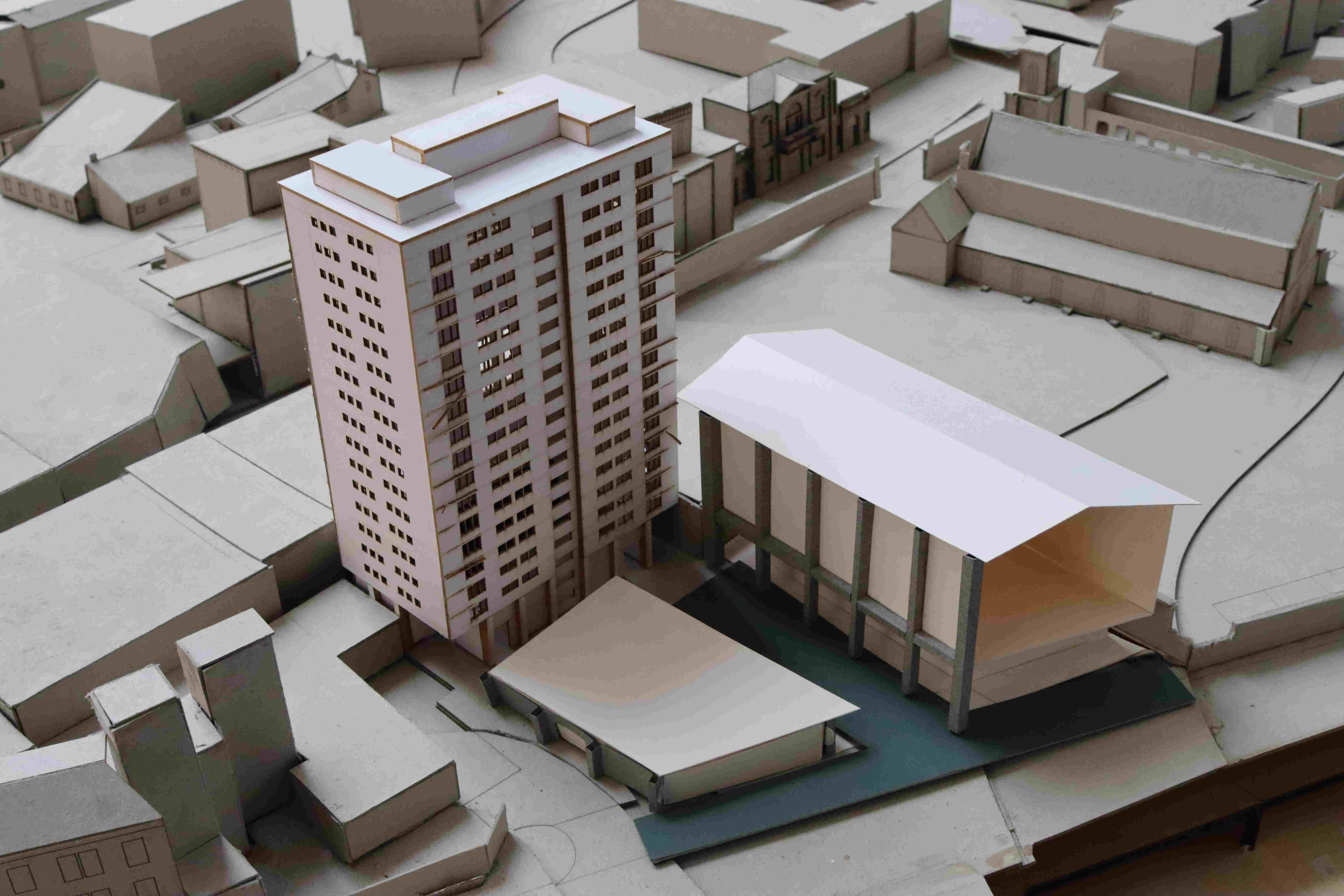 1:200 site model with massing