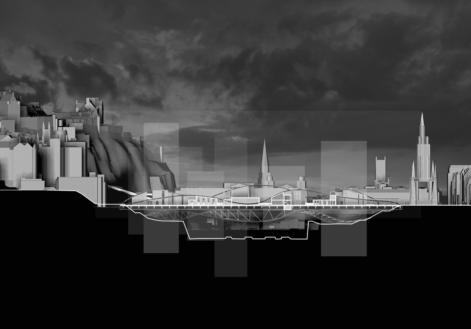 A black and white long section in context