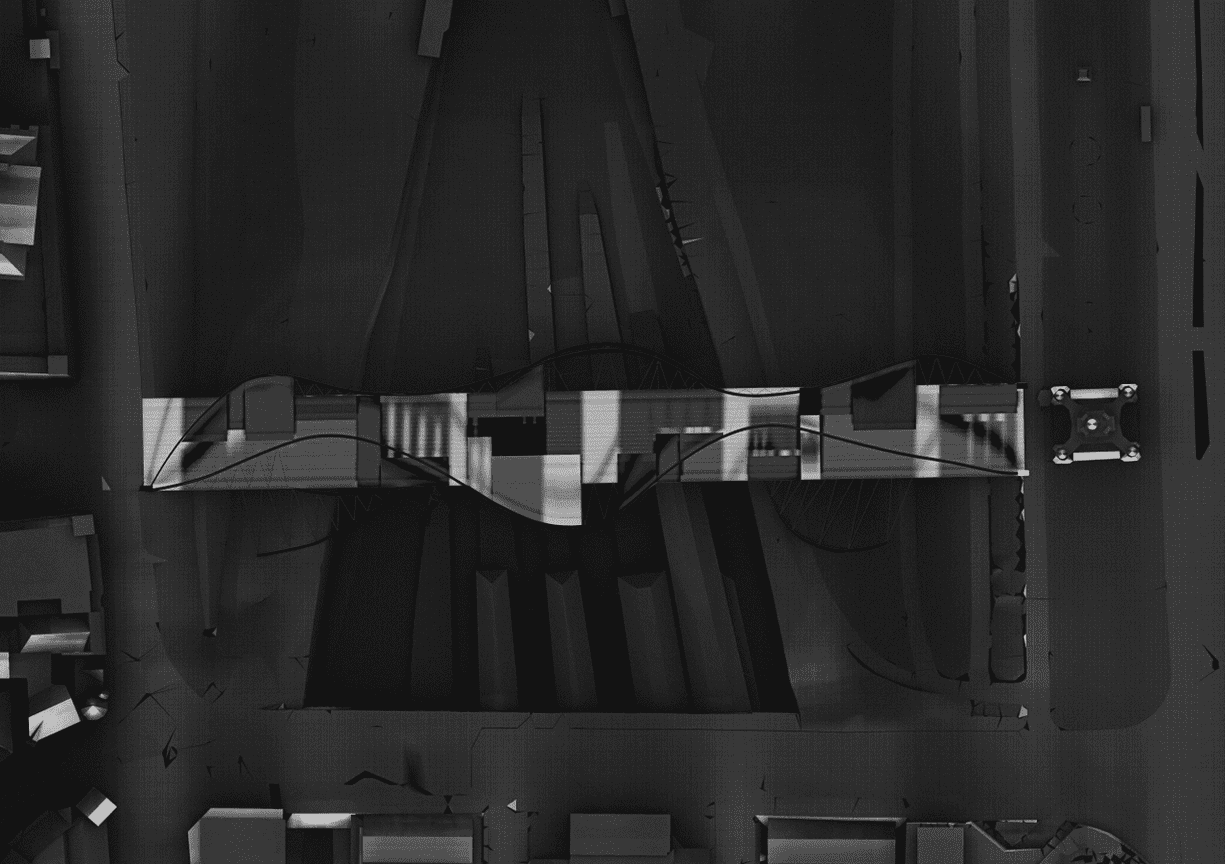 Plan view of the buildings accentuating the lighting