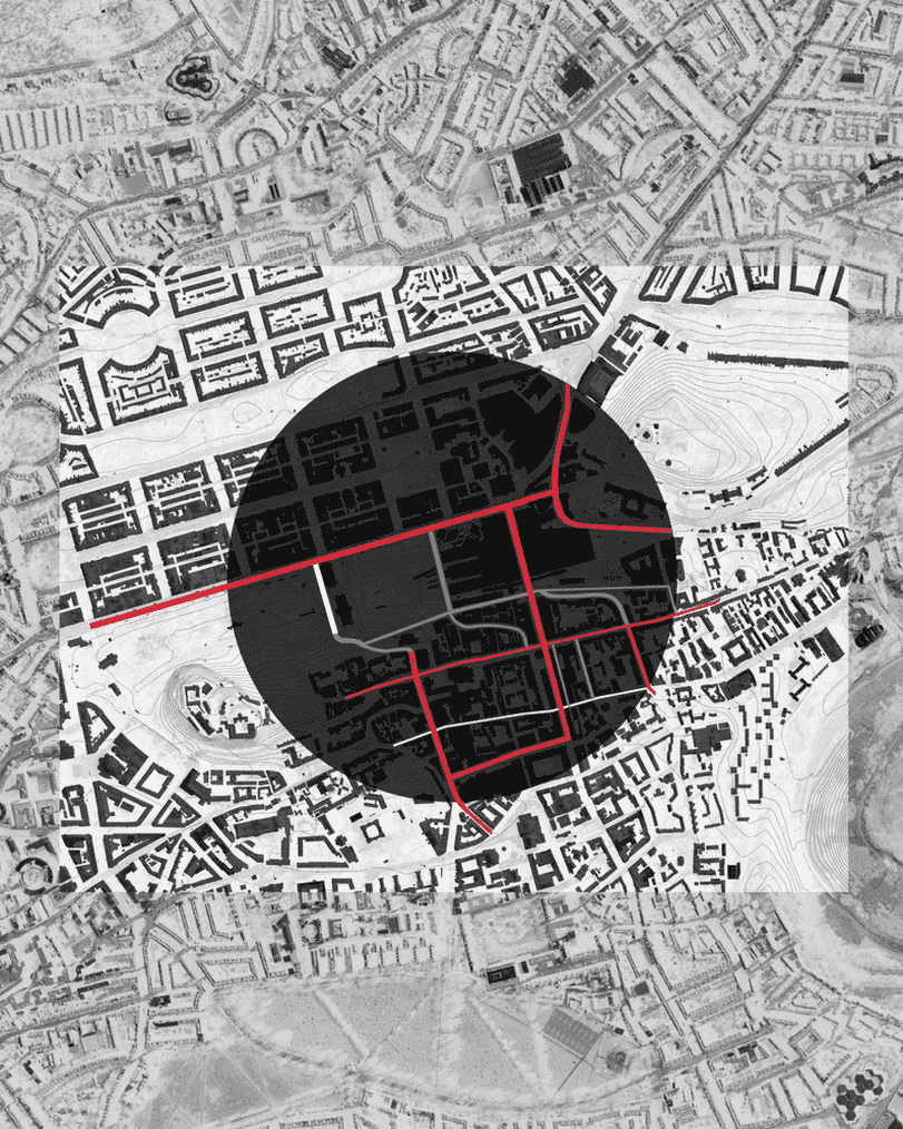 A close up plan describing the site and its levels