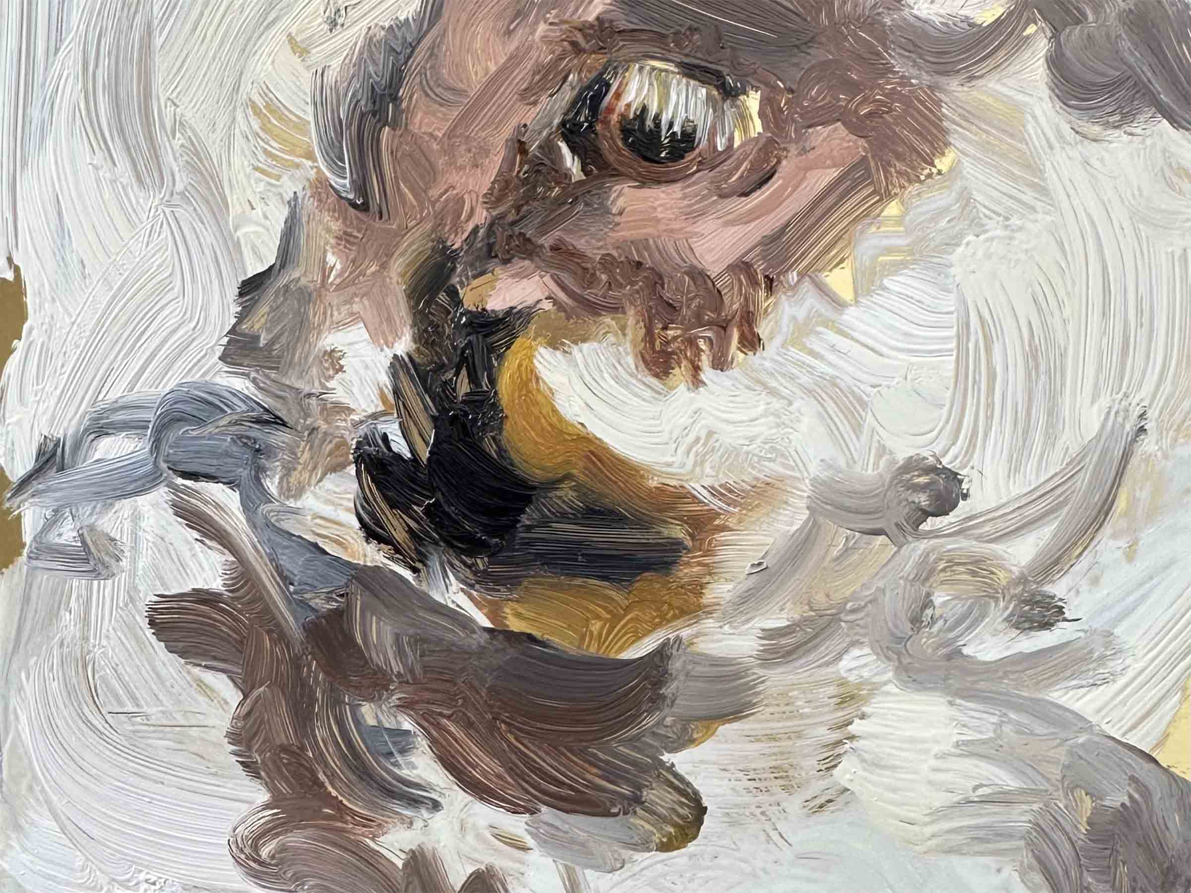 close up image of paint brush marks and textures on metal