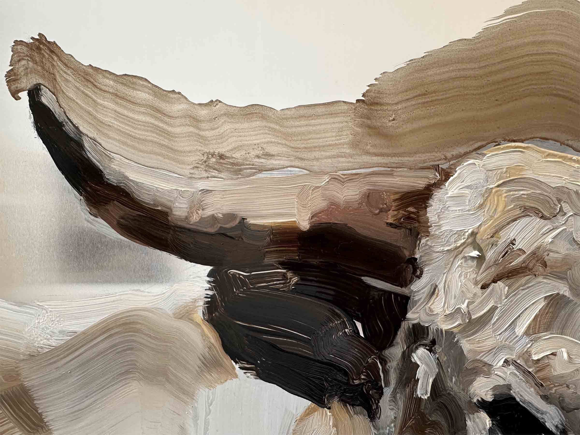 close up image of paint brush marks and textures on metal