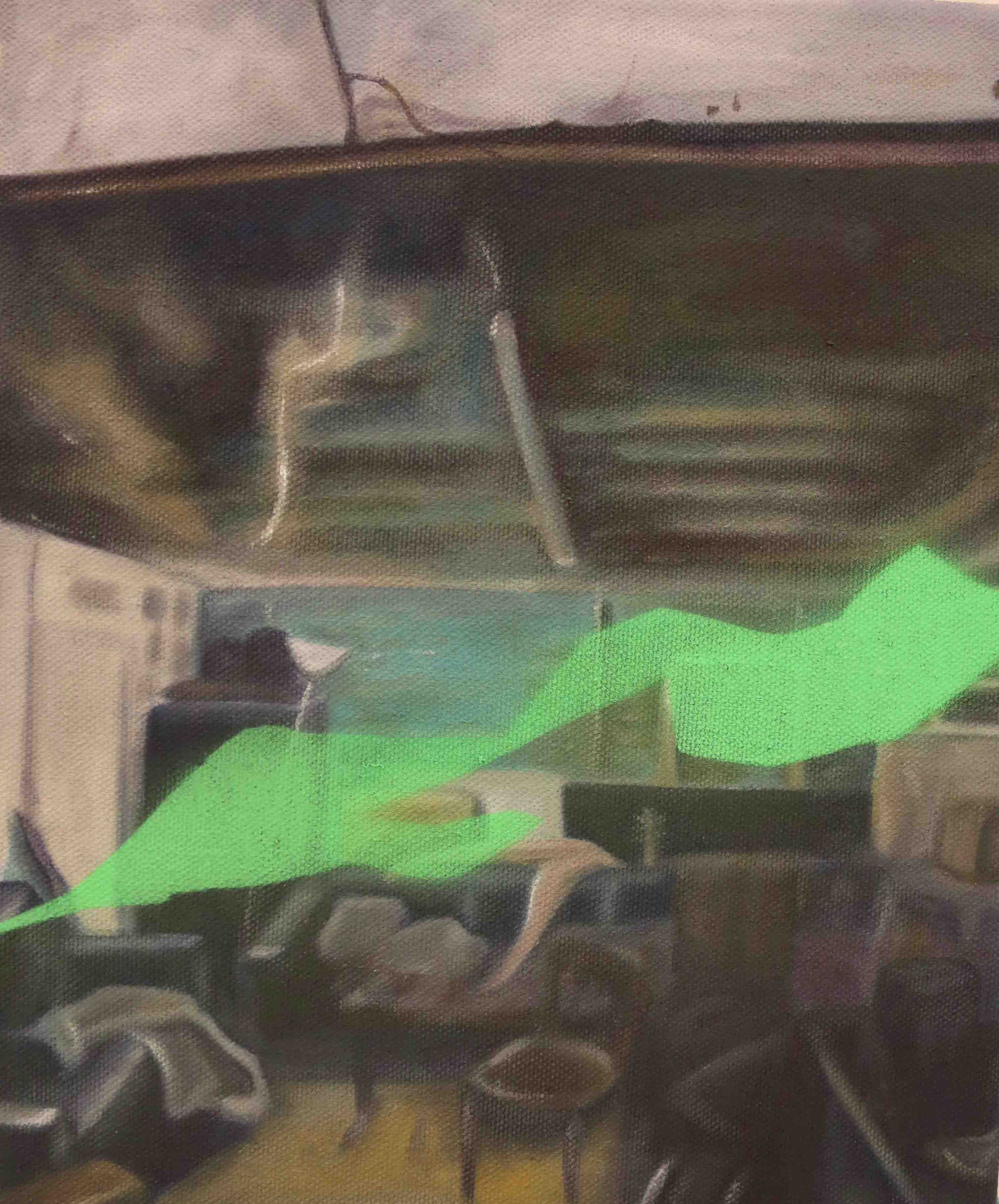 Rehearsal space with green shape travelling through it