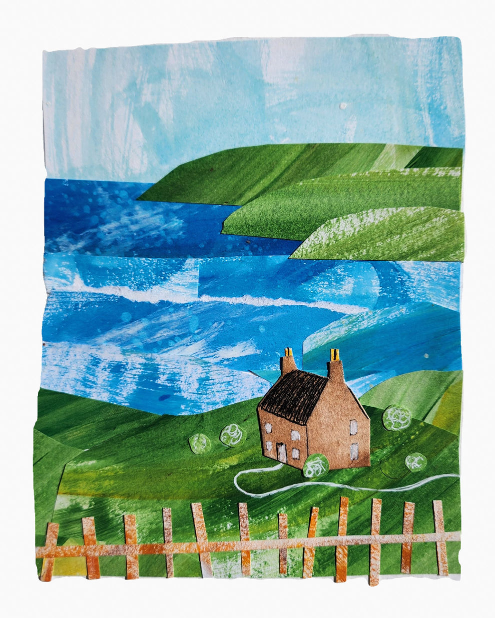 collage image of a house next to the sea