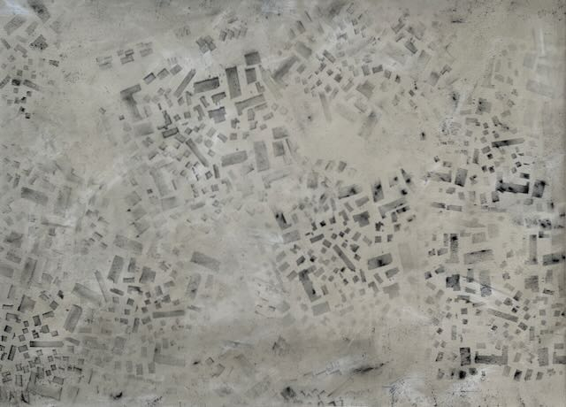Flicker and Fade, 2024, Household Paint, oil, graphite powder on calico, 120 x 165cm