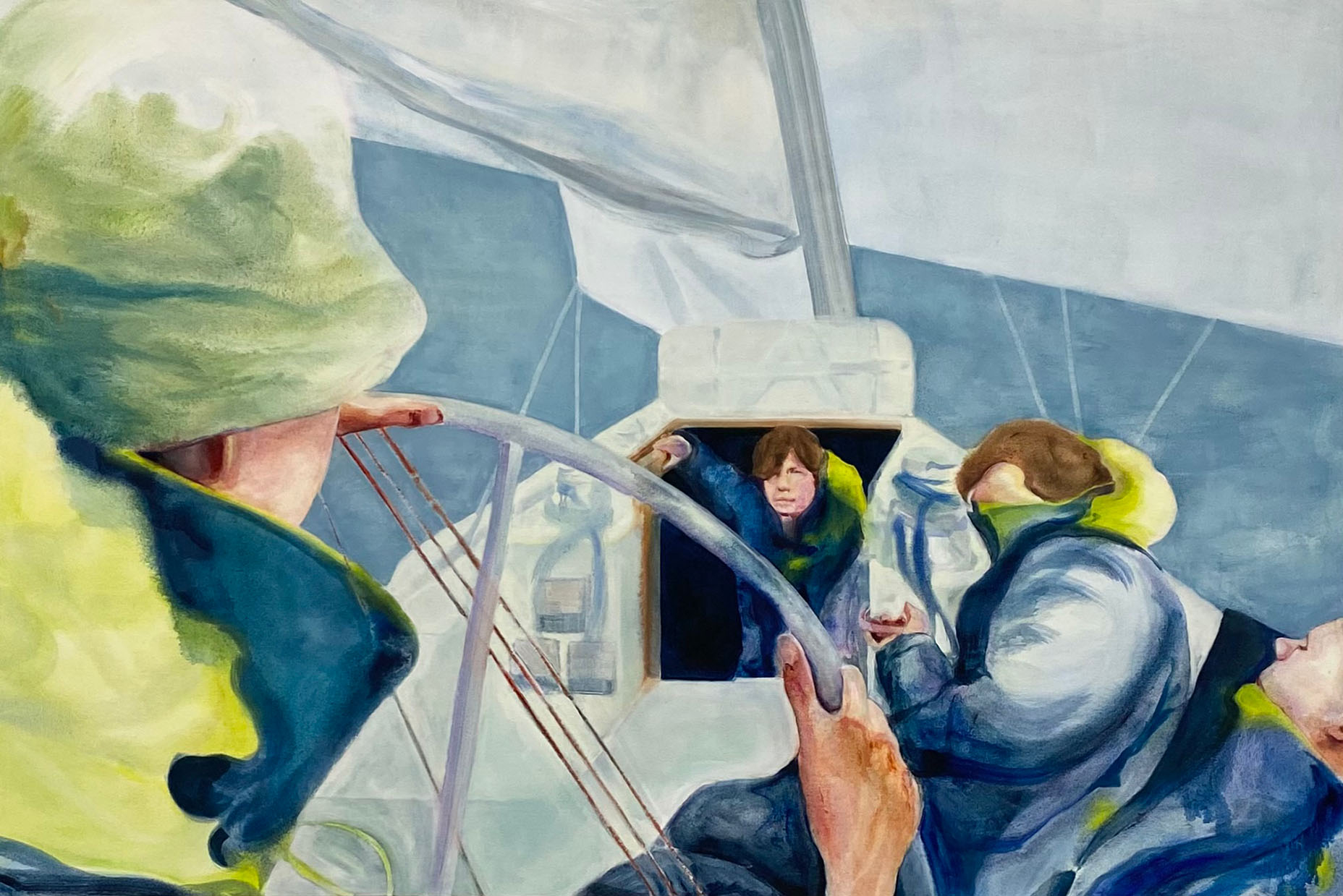 Oil painting of a group of young people sailing