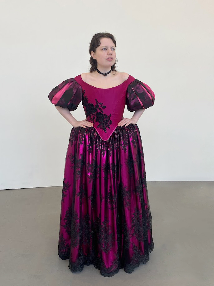 Model in a pink historical dress