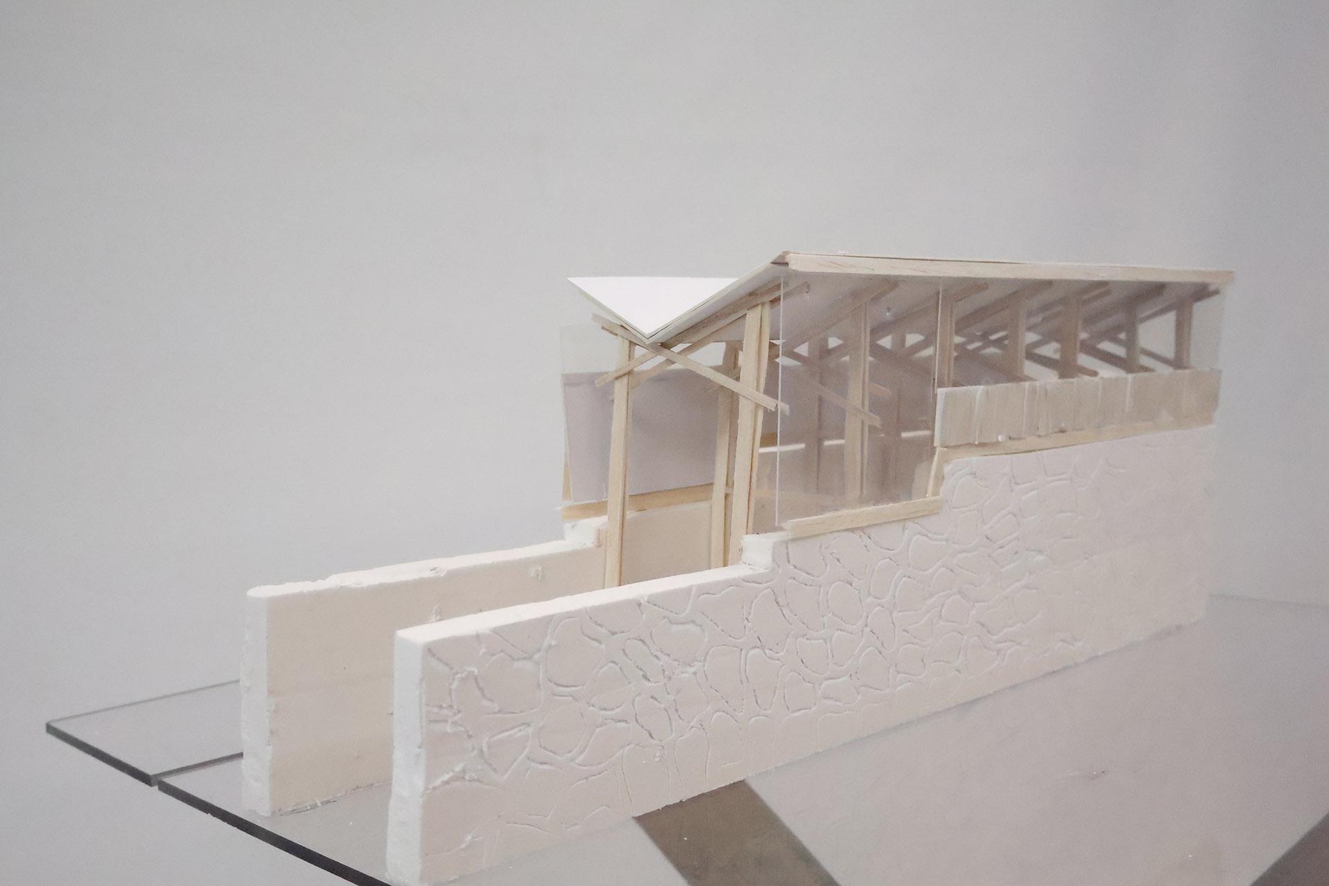 Image of the model of my proposal for 86-88 High Street, Dunbar at scale 1:50.