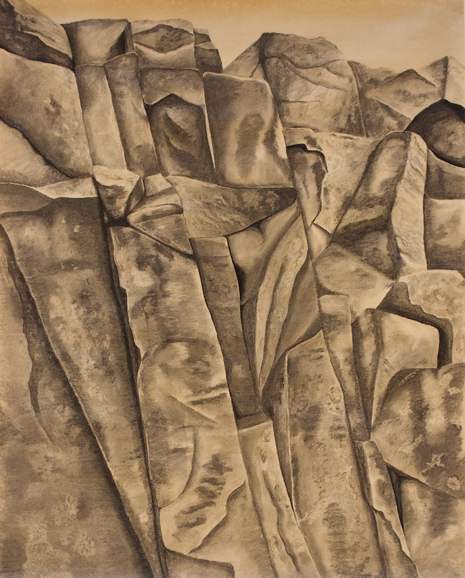The Crags, 2024. Charcoal on paper. 114.3 cm x 90 cm.