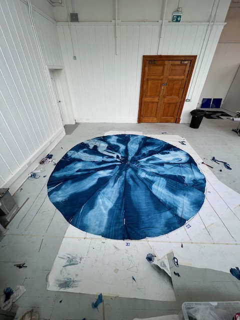 Circular Blue fabric on floor