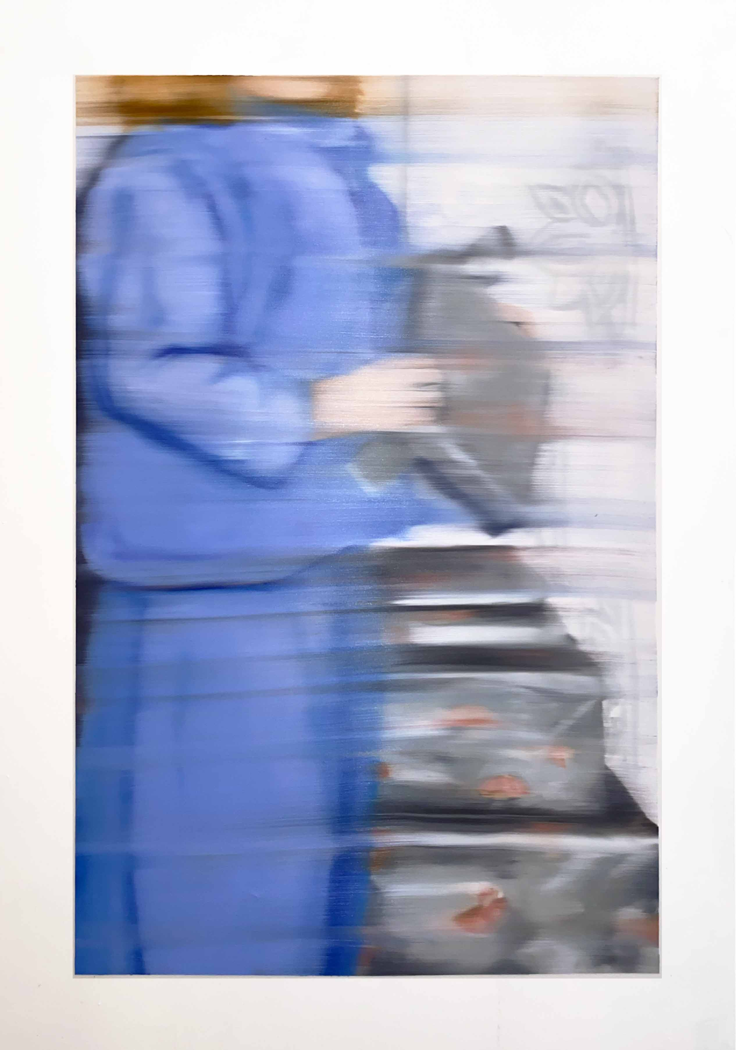 Blurry painting of a toddler opening christmas presents. 