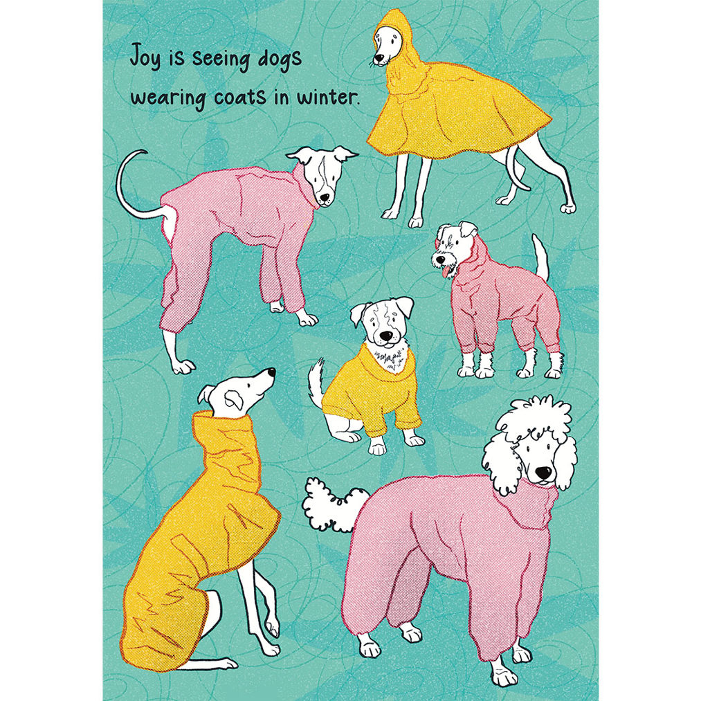 poster of dogs wearing winter coats