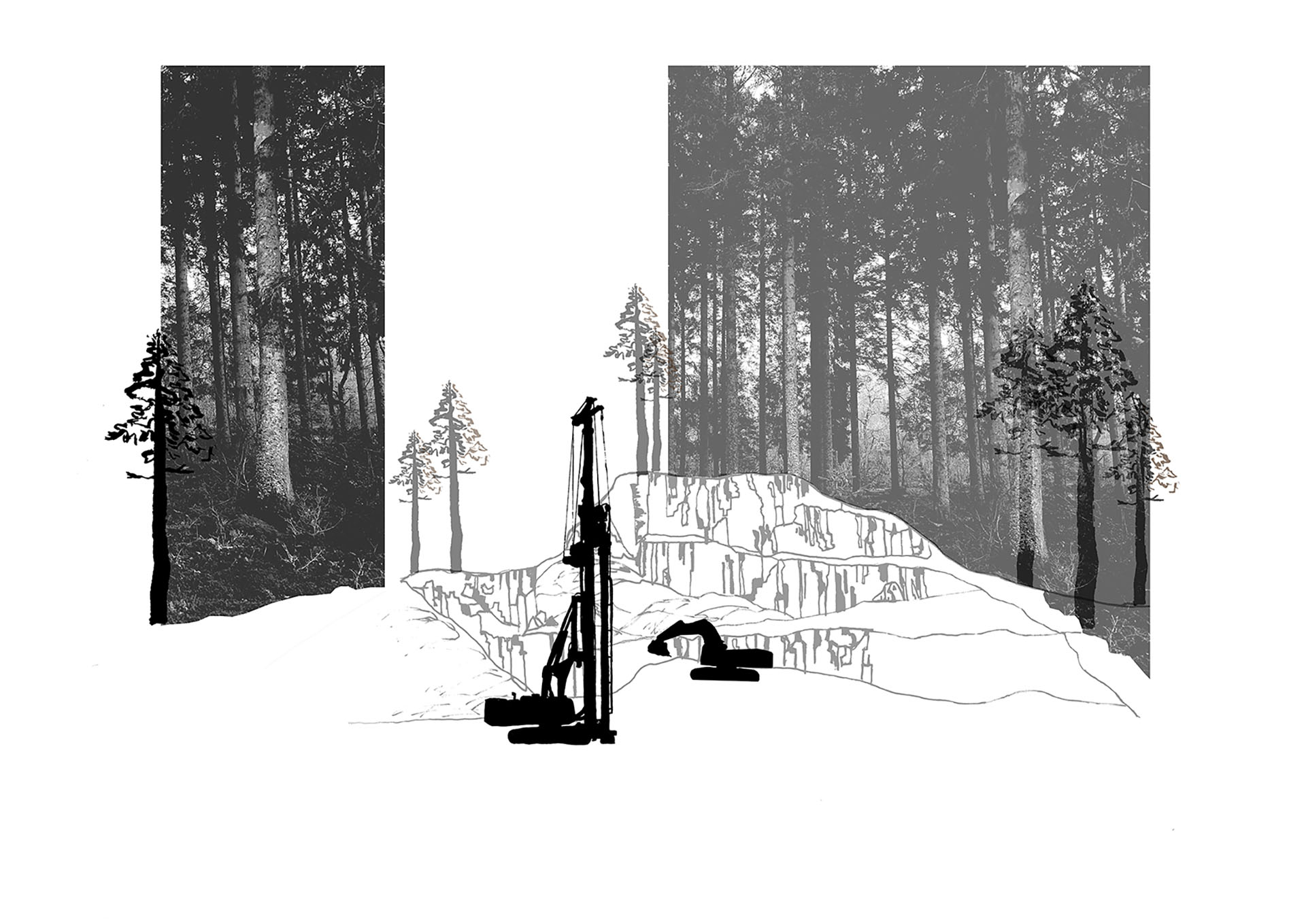 Layered Visual of Extraction of rock material 