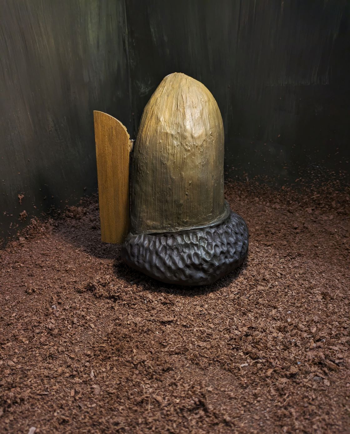 Acorn sculpture with doors.