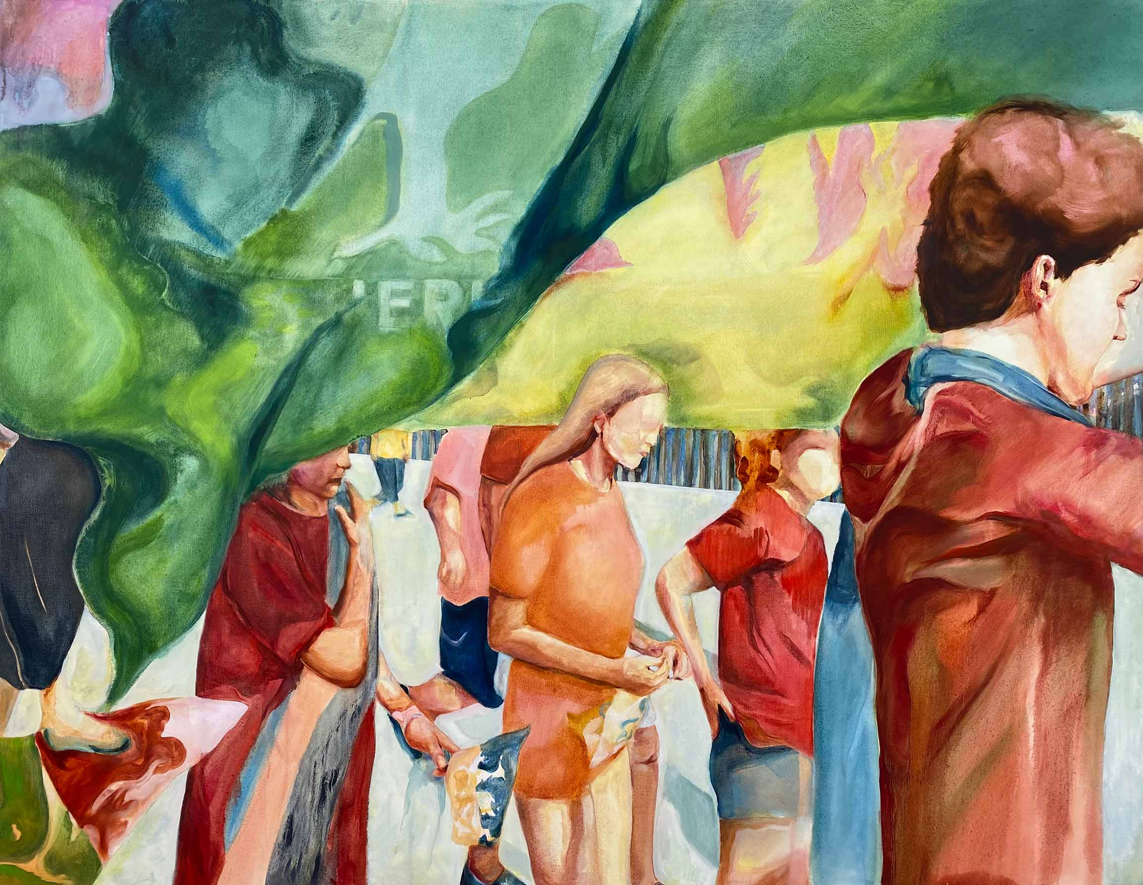 Oil painting of a parade