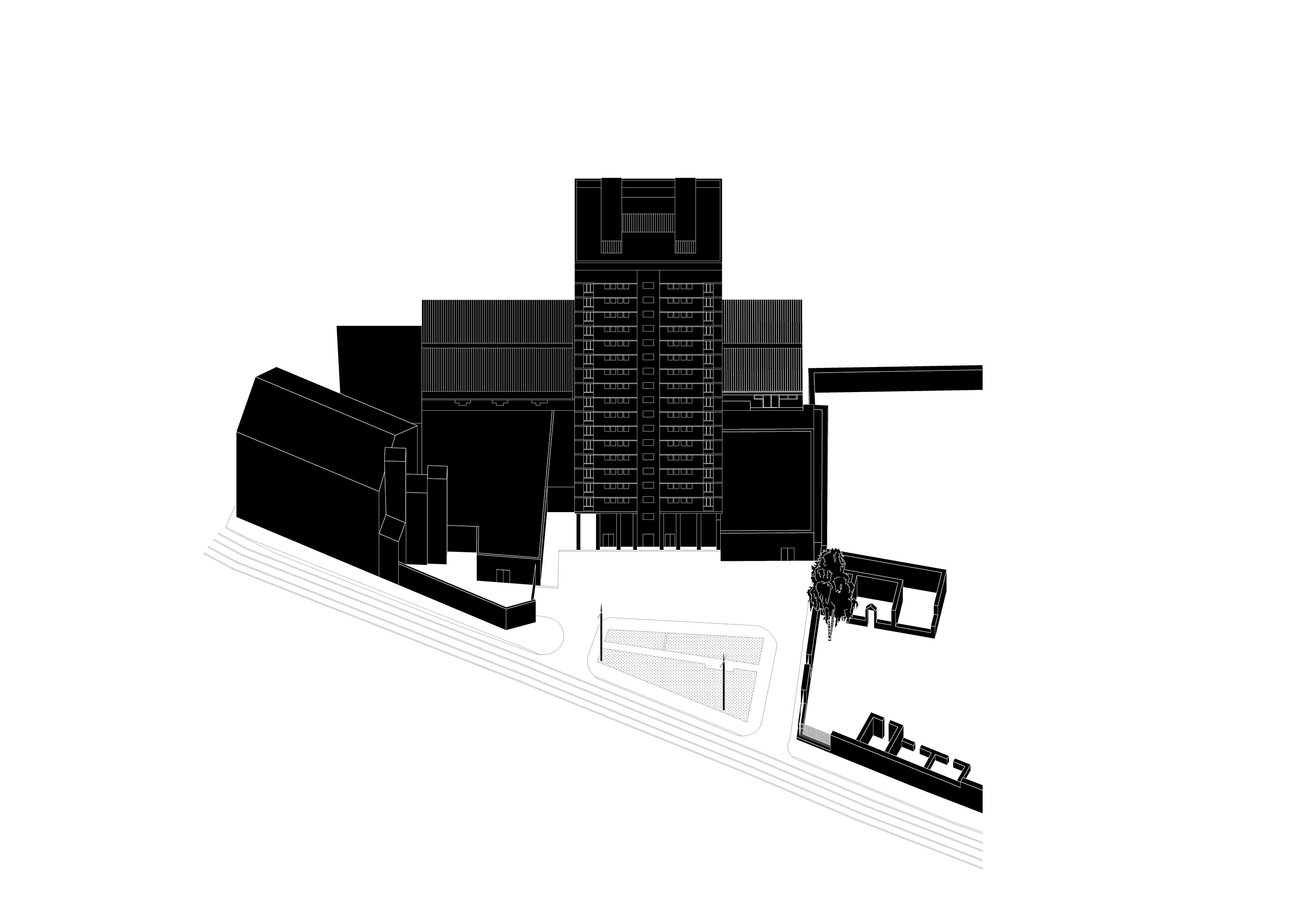 A 90 degree axonometric of the site