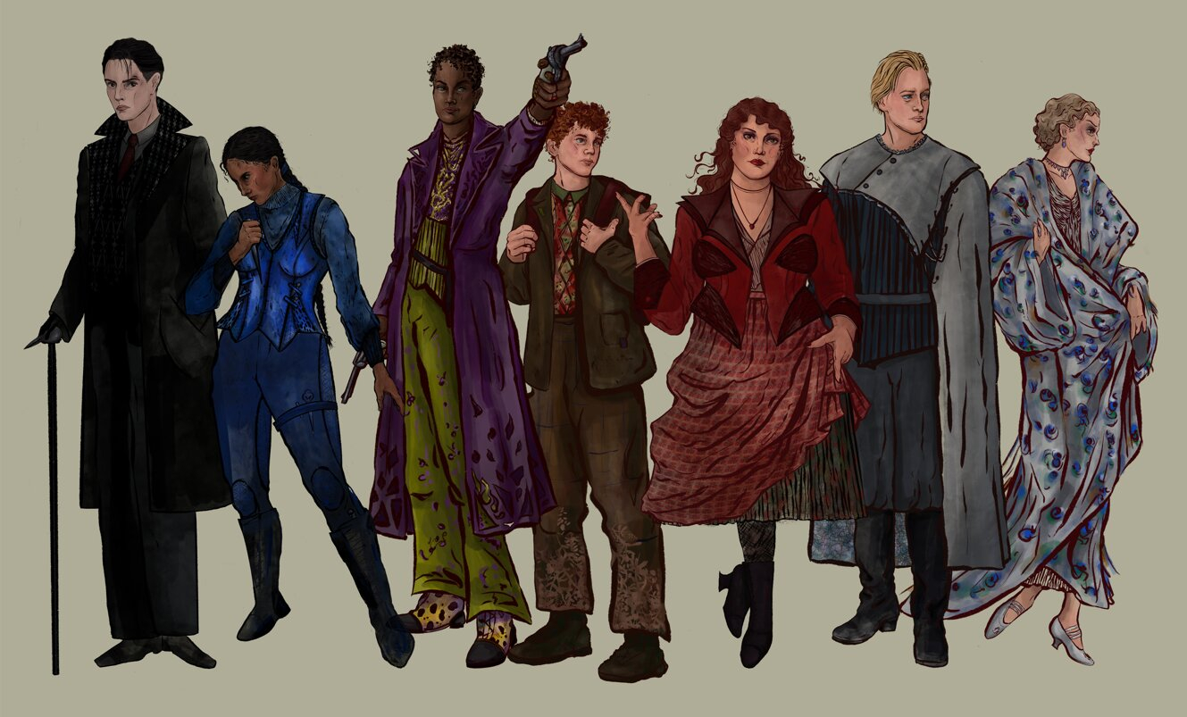 Line up of designs for 'Six of Crows' by Leigh Bardugo.