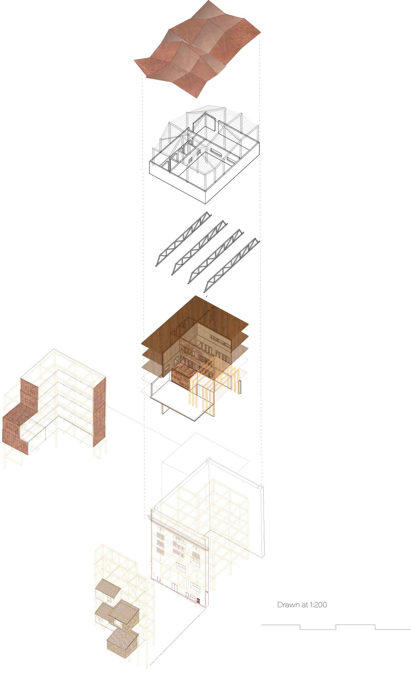 Exploded axonometric of building