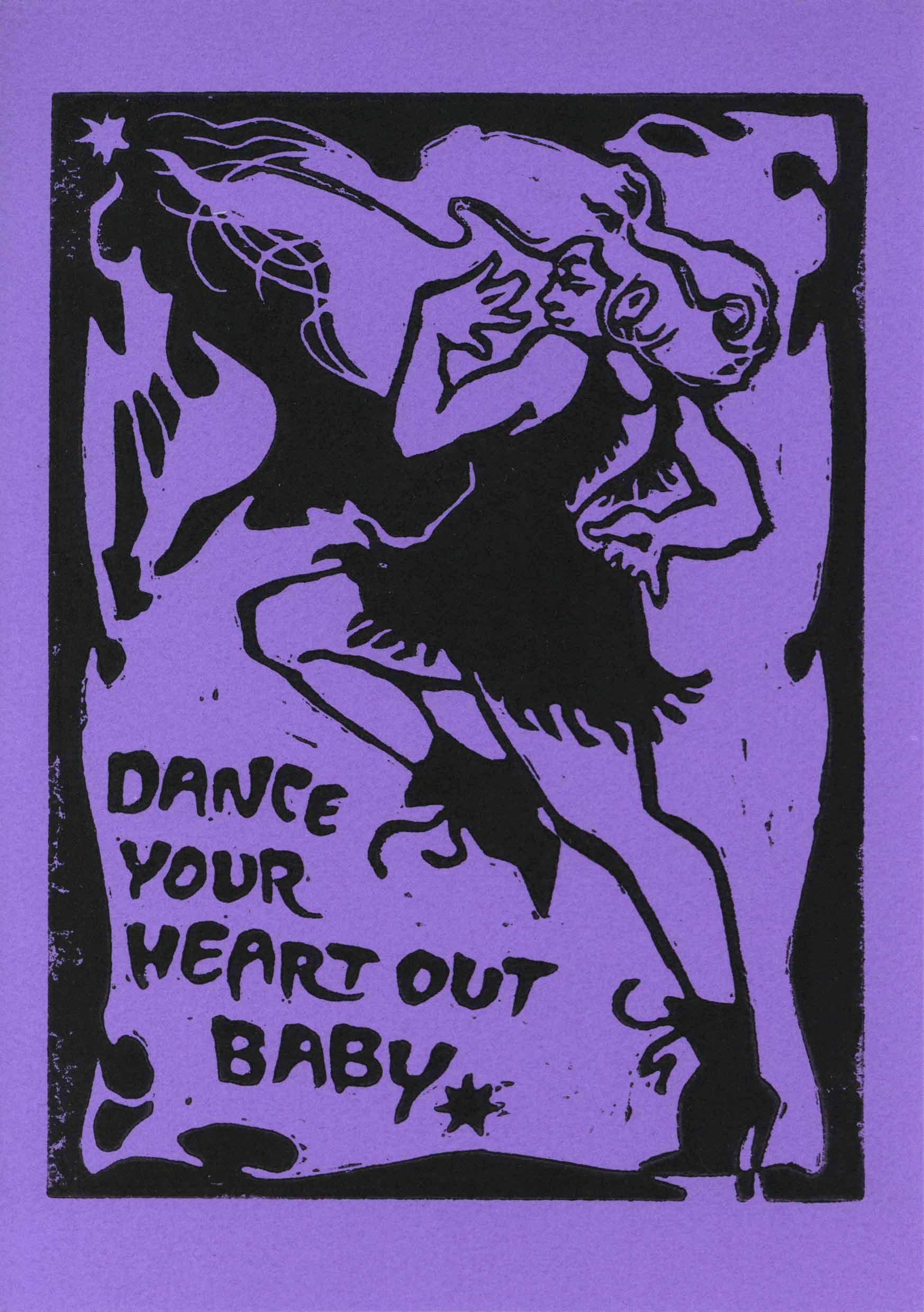 Relief print of figure dancing in art nouveau style