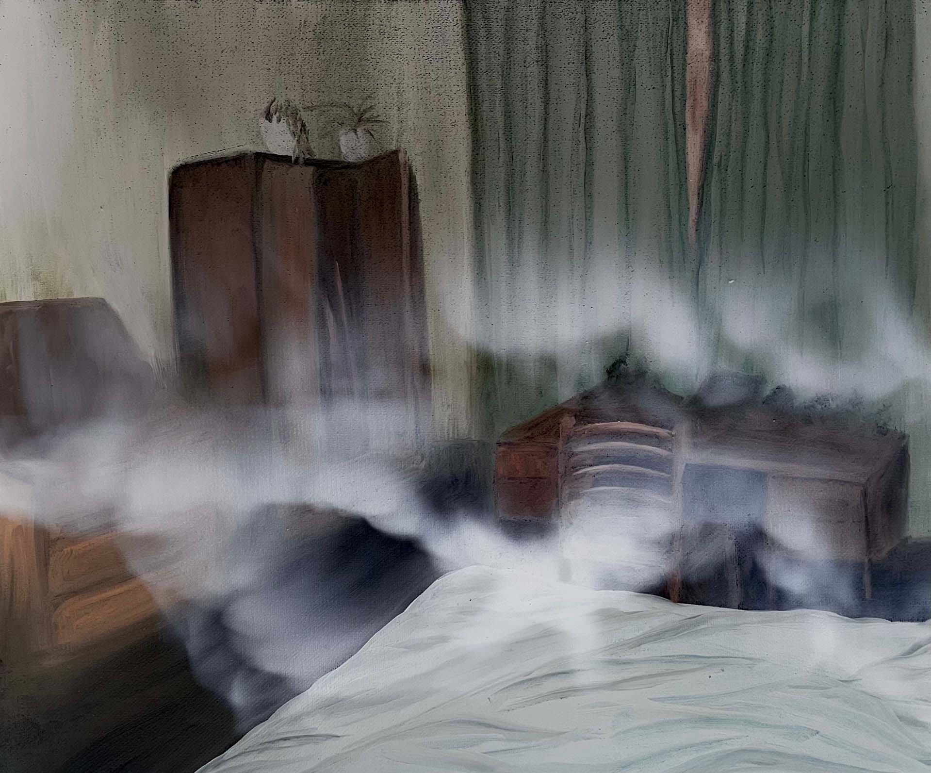 room with smoke moving across