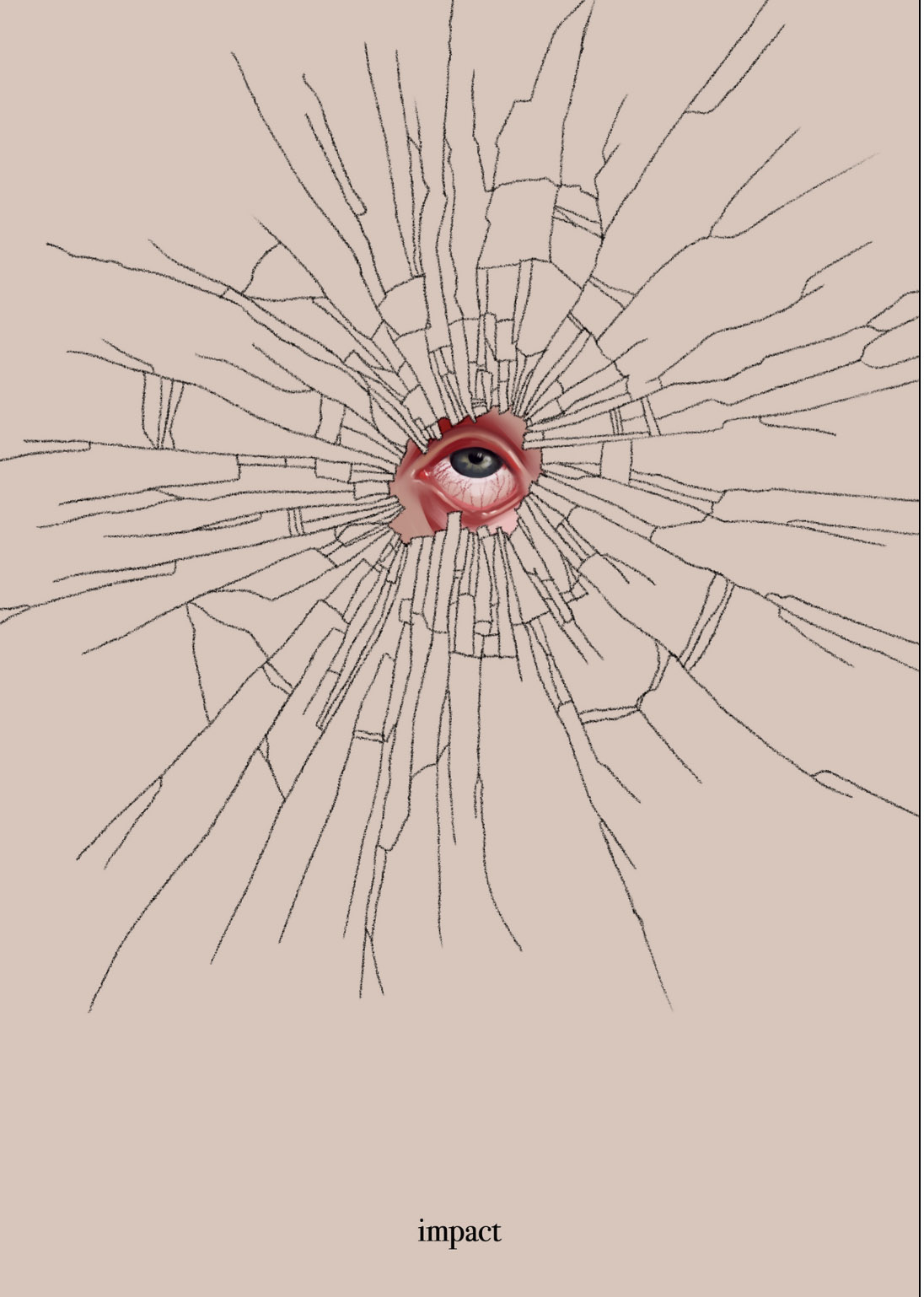 a poster that says 'parallel' at the bottom on a beige background and an eye behind a crack